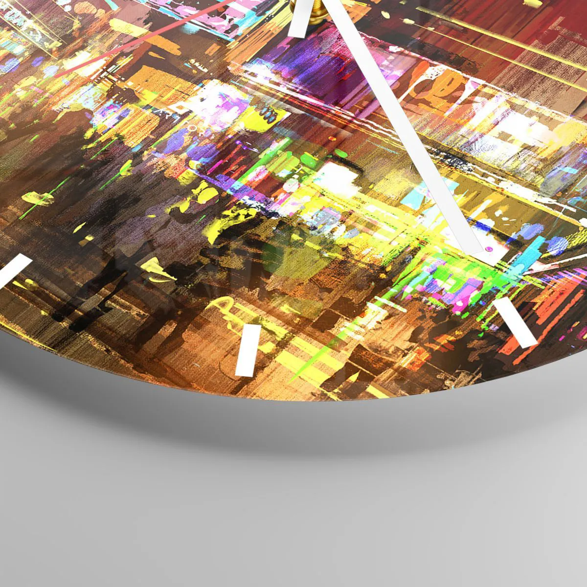 Zegar ścienny - Pejzaż nocnego miasta pełnego neonowych świateł - 30x30cm - W morzu światła - Nowoczesna dekoracja ścienna do salonu, kuchni i sypialni ARTTOR