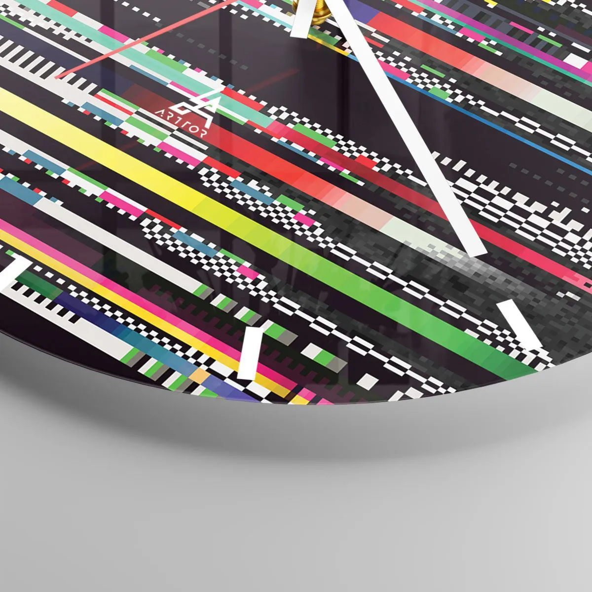 Ceas de perete - Ceas pe sticlă - Pictură abstractă cu dungi multicolore pe fundal negru - 30x30cm - Imaginea controlată a realității - Decorațiune modernă pentru perete pentru living, bucătărie și dormitor ARTTOR