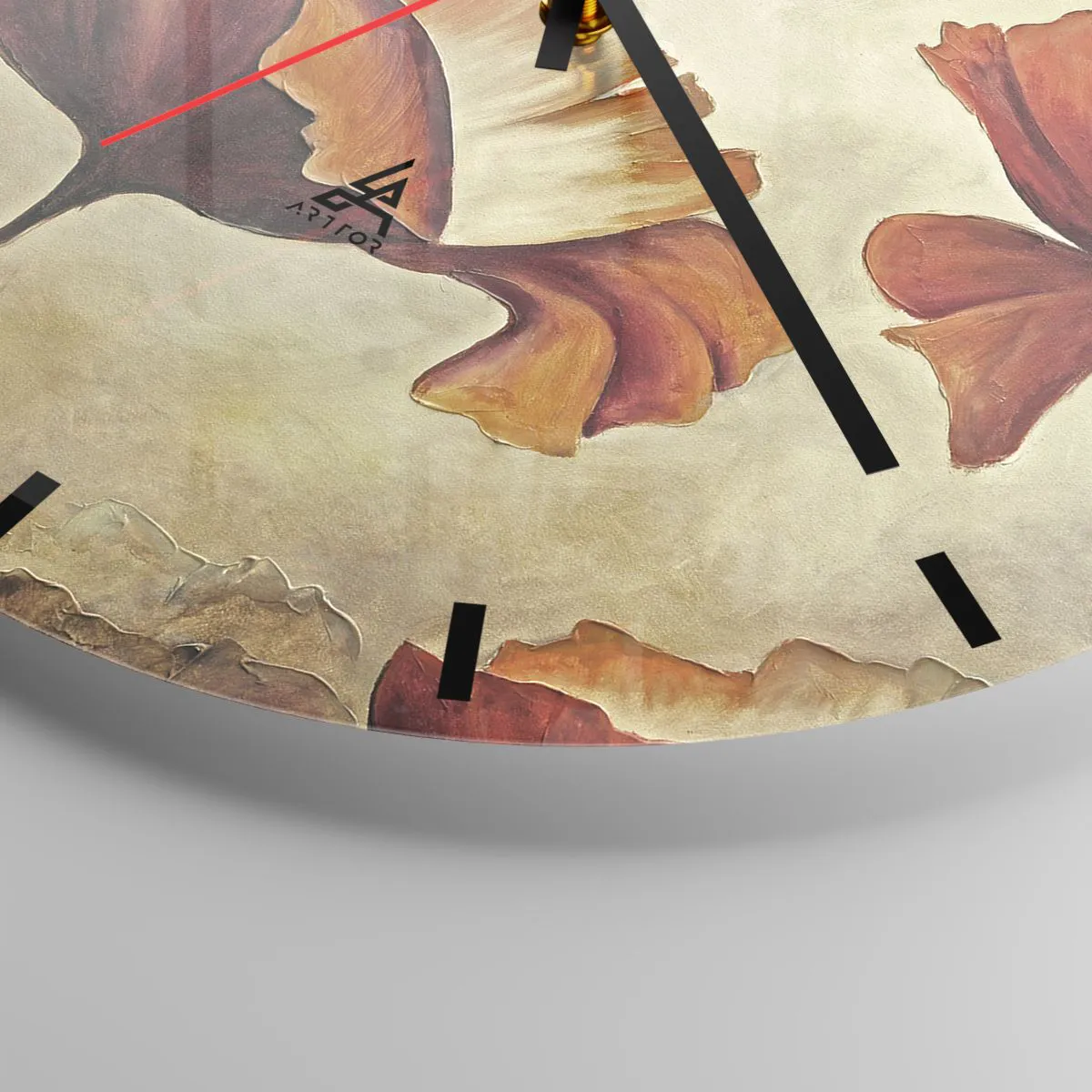 Väggklocka - Klocka på glas - Konstnärligt blommotiv i varma bruna och beige toner - 30x30cm - Ängsblommor - Modern väggdekoration för vardagsrum, kök och sovrum ARTTOR