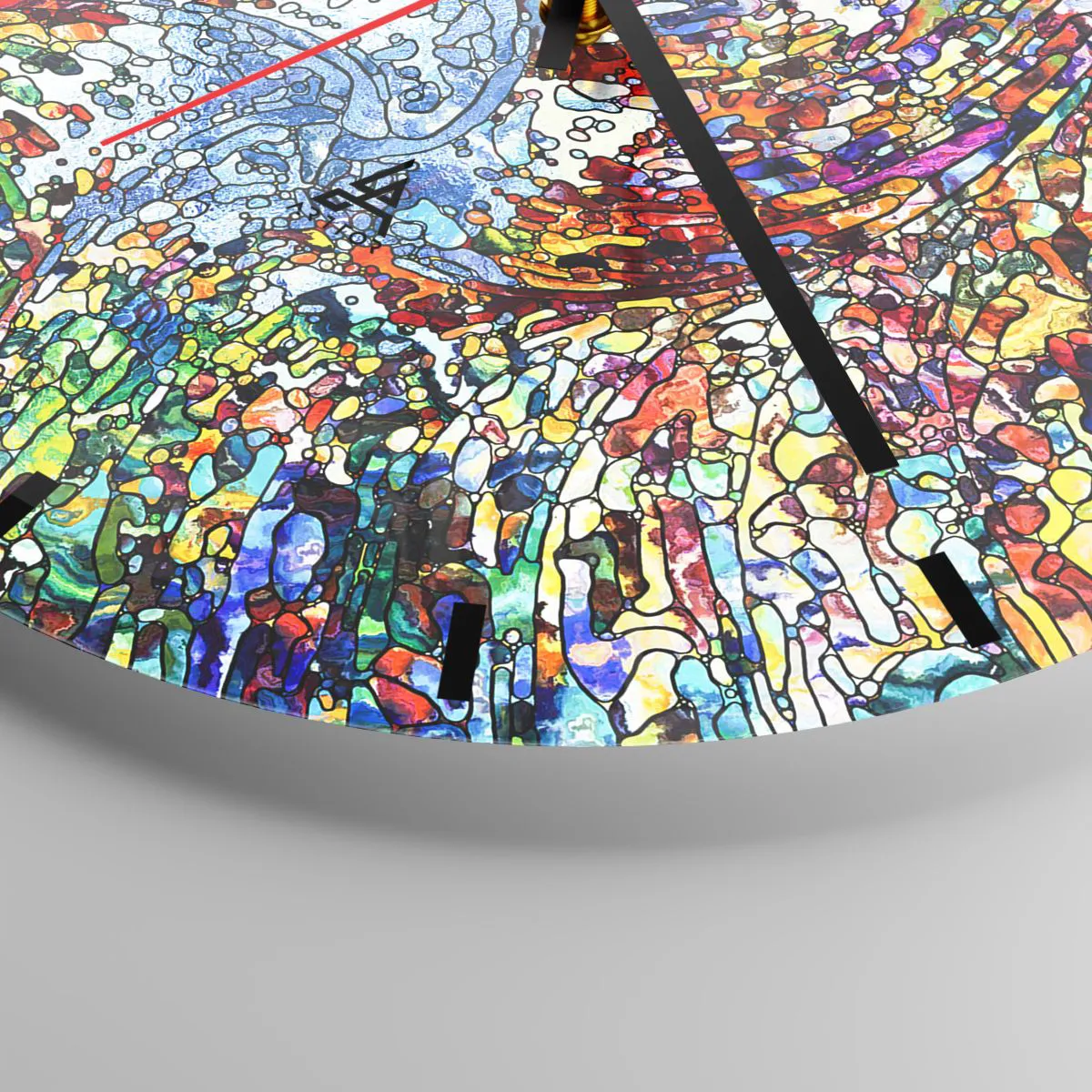 Relógio de parede - Relógio em vidro - Um mosaico colorido em estilo abstrato cheio de energia - 30x30cm - Vitrais gotejantes - Decoração de parede moderna para a sala de estar, cozinha e quarto ARTTOR