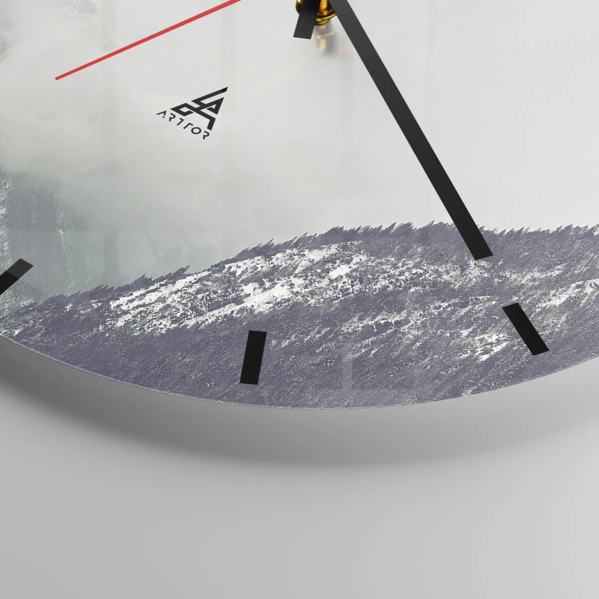 Falióra, Óra - Egy ködös hegyi táj szürke árnyalatokban - 30x30cm - Ködös völgy - Modern fali dekoráció nappalihoz, konyhához és hálószobához ARTTOR