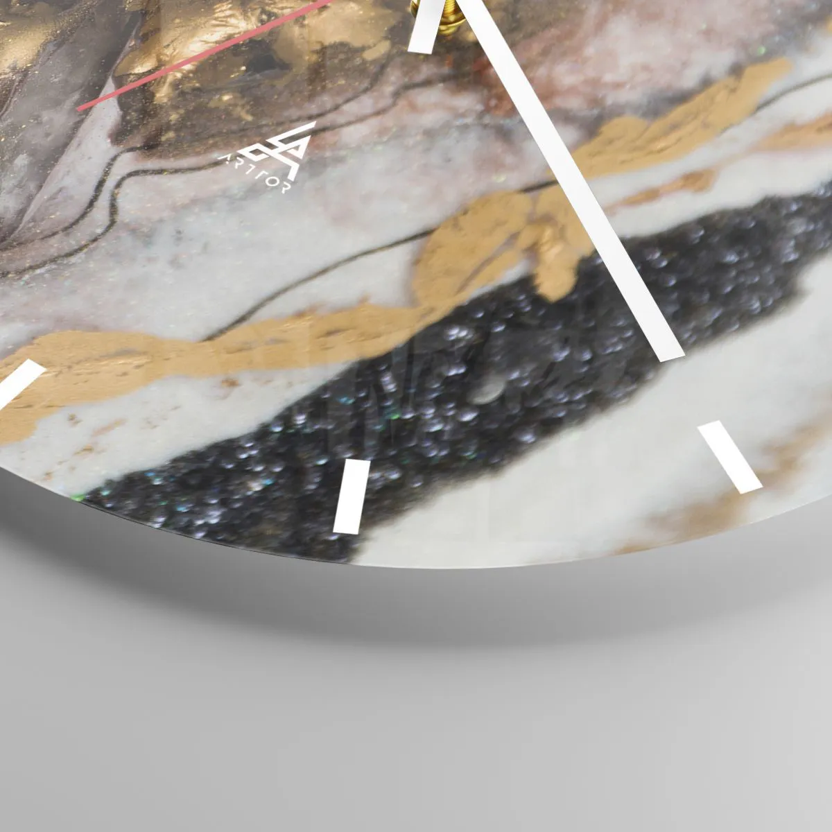 Relógio de parede - Relógio em vidro - Composição abstrata com texturas de ouro e minerais - 30x30cm - O elemento terra - Decoração de parede moderna para a sala de estar, cozinha e quarto ARTTOR