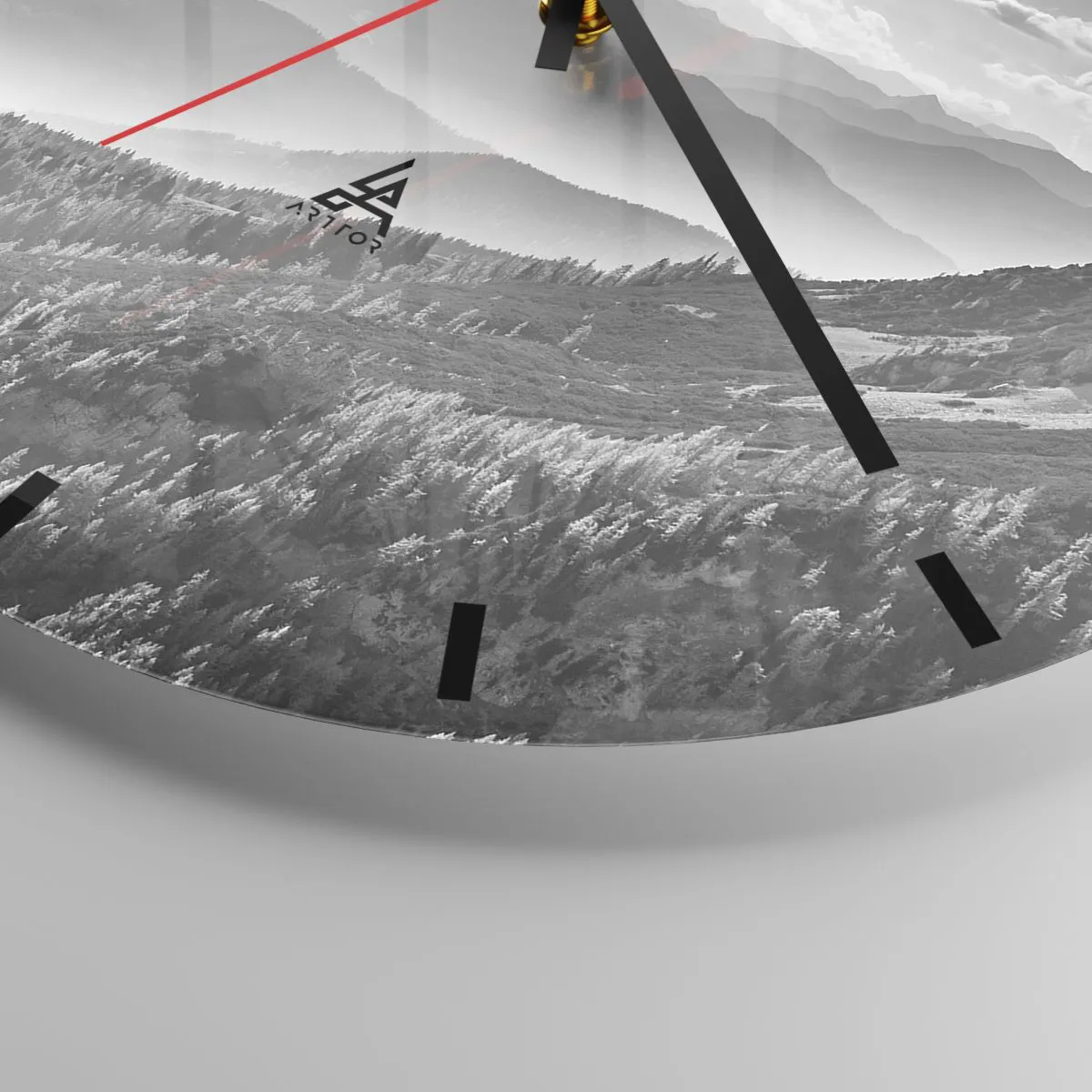 Nástenné hodiny - Čiernobiela horská krajina s vrstvami hmly a oblakov - 30x30cm - Až k horizontu - Moderná nástenná dekorácia do obývacej izby, kuchyne a spálne ARTTOR