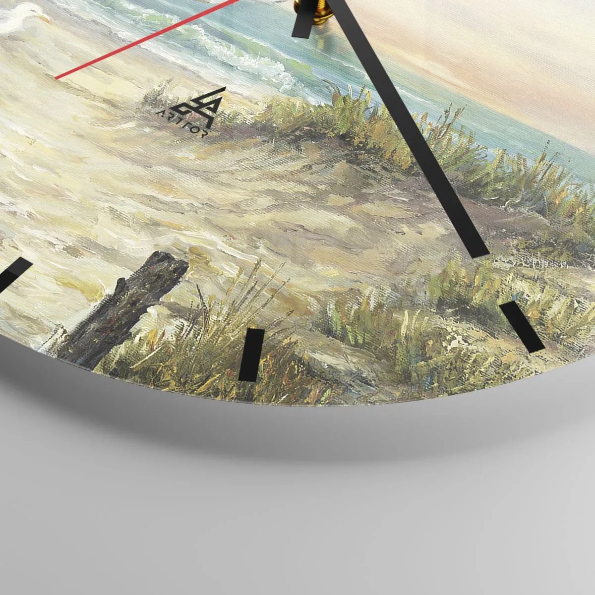 Väggklocka - Klocka på glas - Måsar över havsstranden vid solnedgången - 30x30cm - Vindstilla - Modern väggdekoration för vardagsrum, kök och sovrum ARTTOR