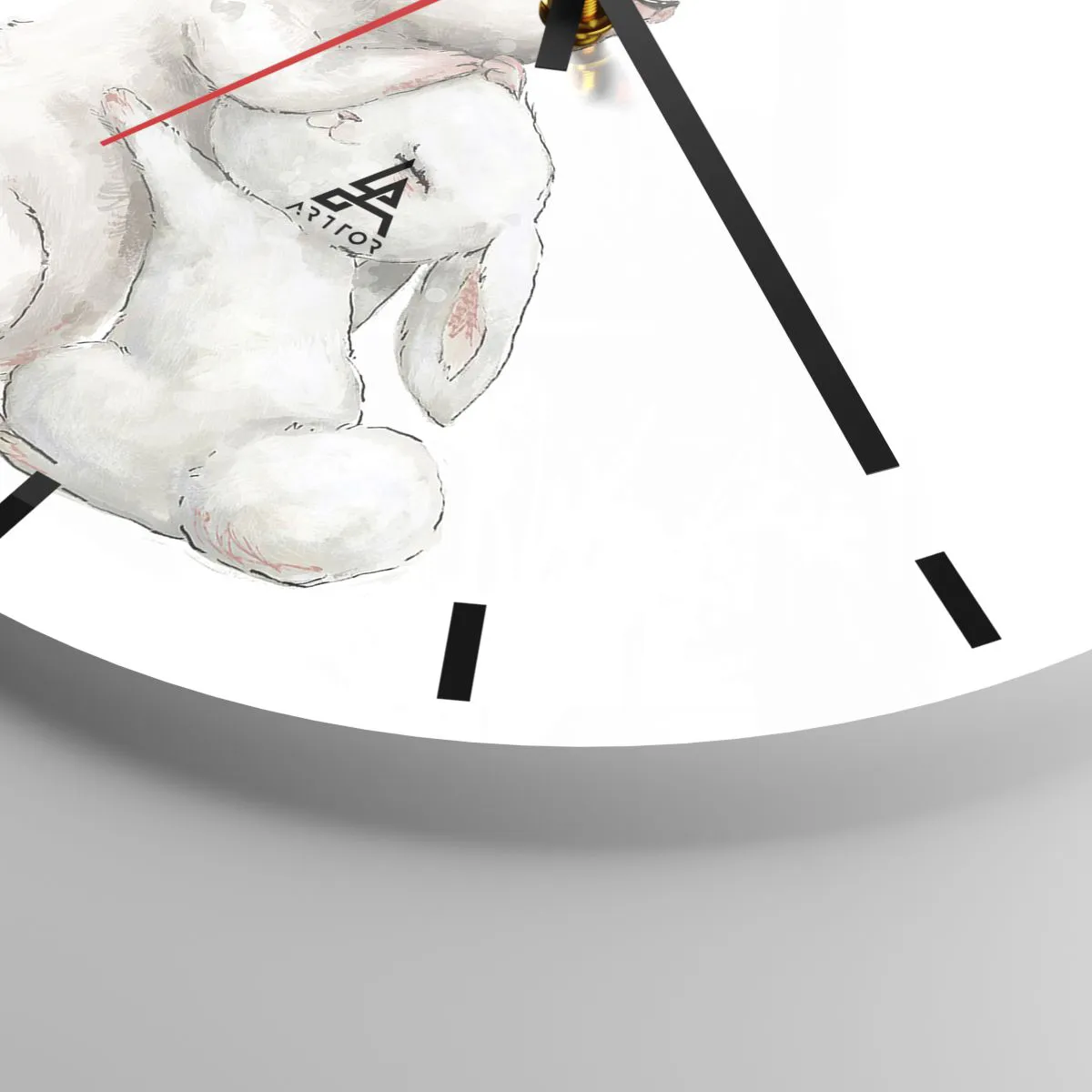 Reloj de pared - Reloj de vidrio - Dos conejitos de peluche, el más grande con una corona de flores. - 30x30cm - En ningún lugar mejor que con mamá - Decoración de pared moderna para salón, cocina y dormitorio ARTTOR