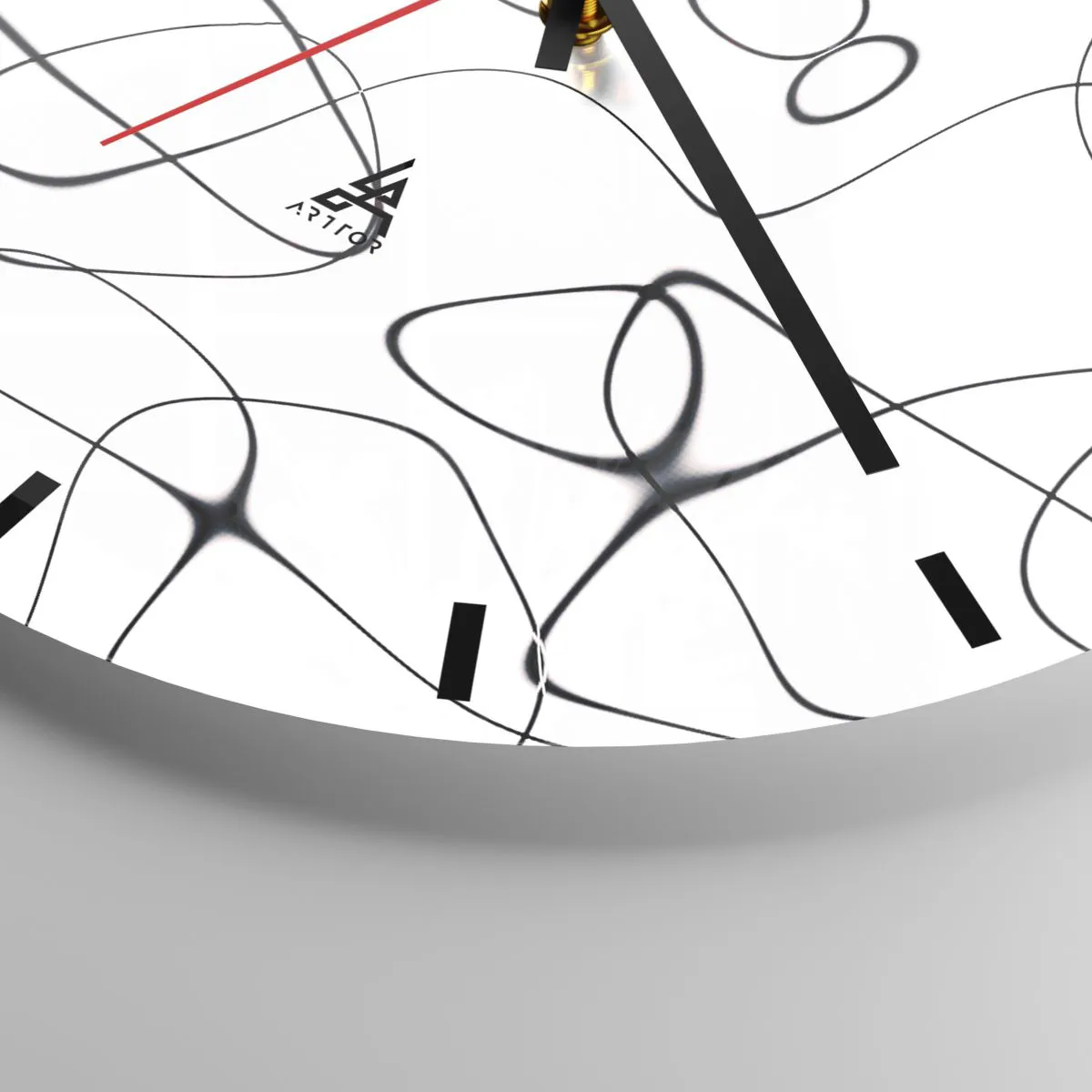 Wall clock - Clock on glass - Black abstract lines on a white background - 30x30cm - Life Paths, Trails of Fortune - Modern wall decoration for the living room, kitchen, and bedroom ARTTOR