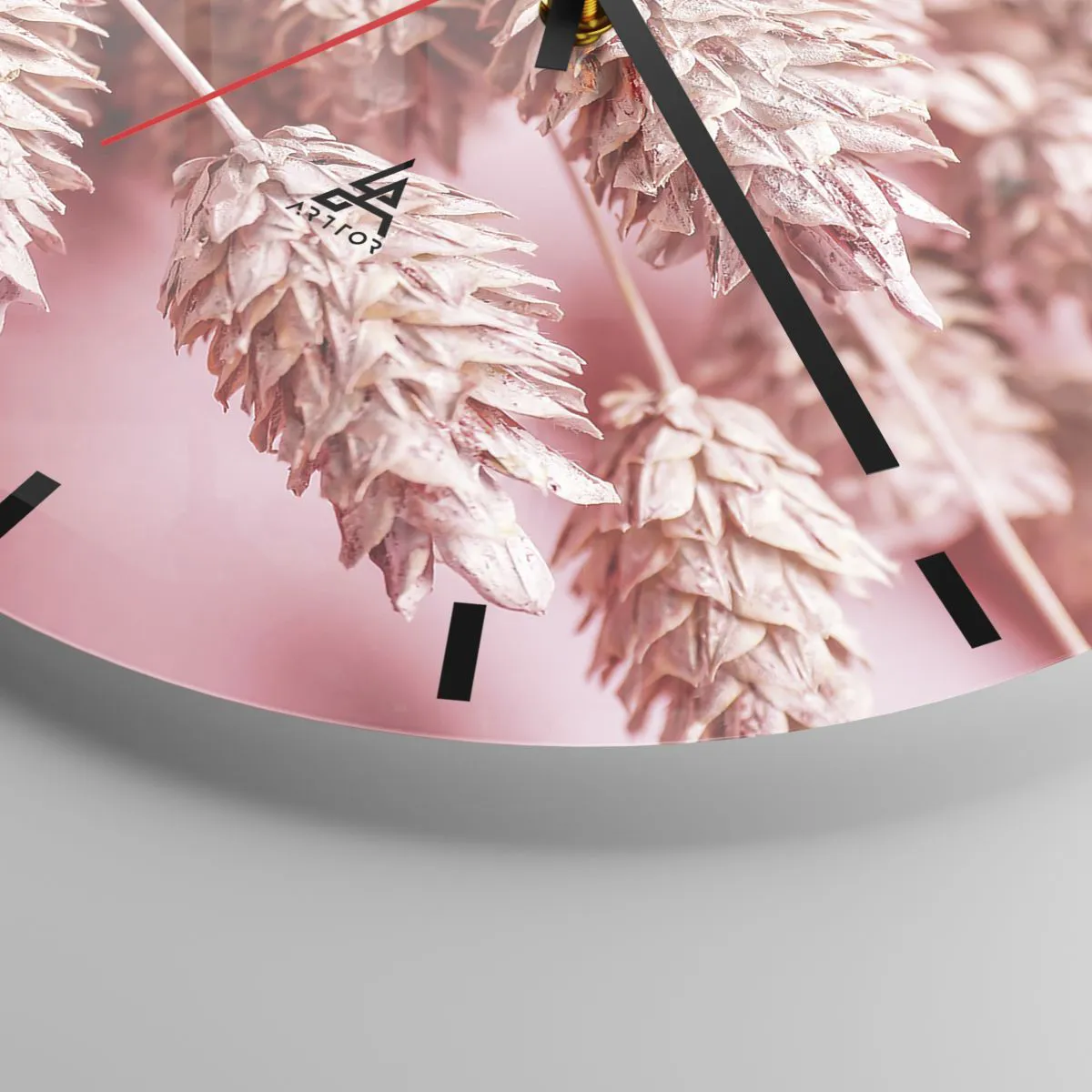 Wall clock - Clock on glass - Close-up of pink ears of corn on a pastel background - 30x30cm - Flowery Cascade in Pink - Modern wall decoration for the living room, kitchen, and bedroom ARTTOR