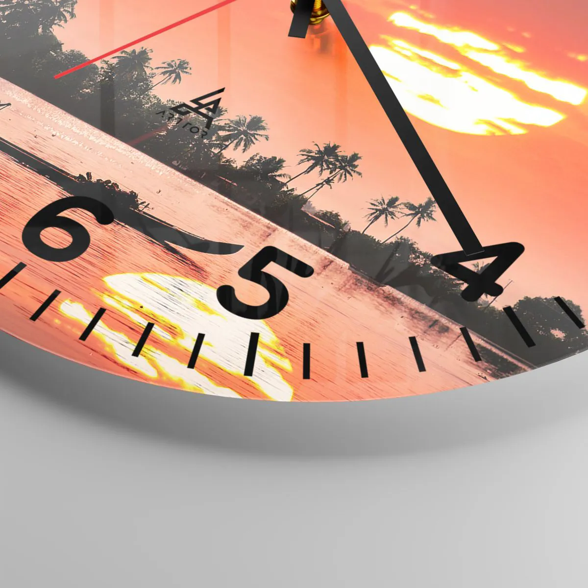 Ceas de perete - Ceas pe sticlă - Liniștea tropicelor la apus de soare - 40x40 cm