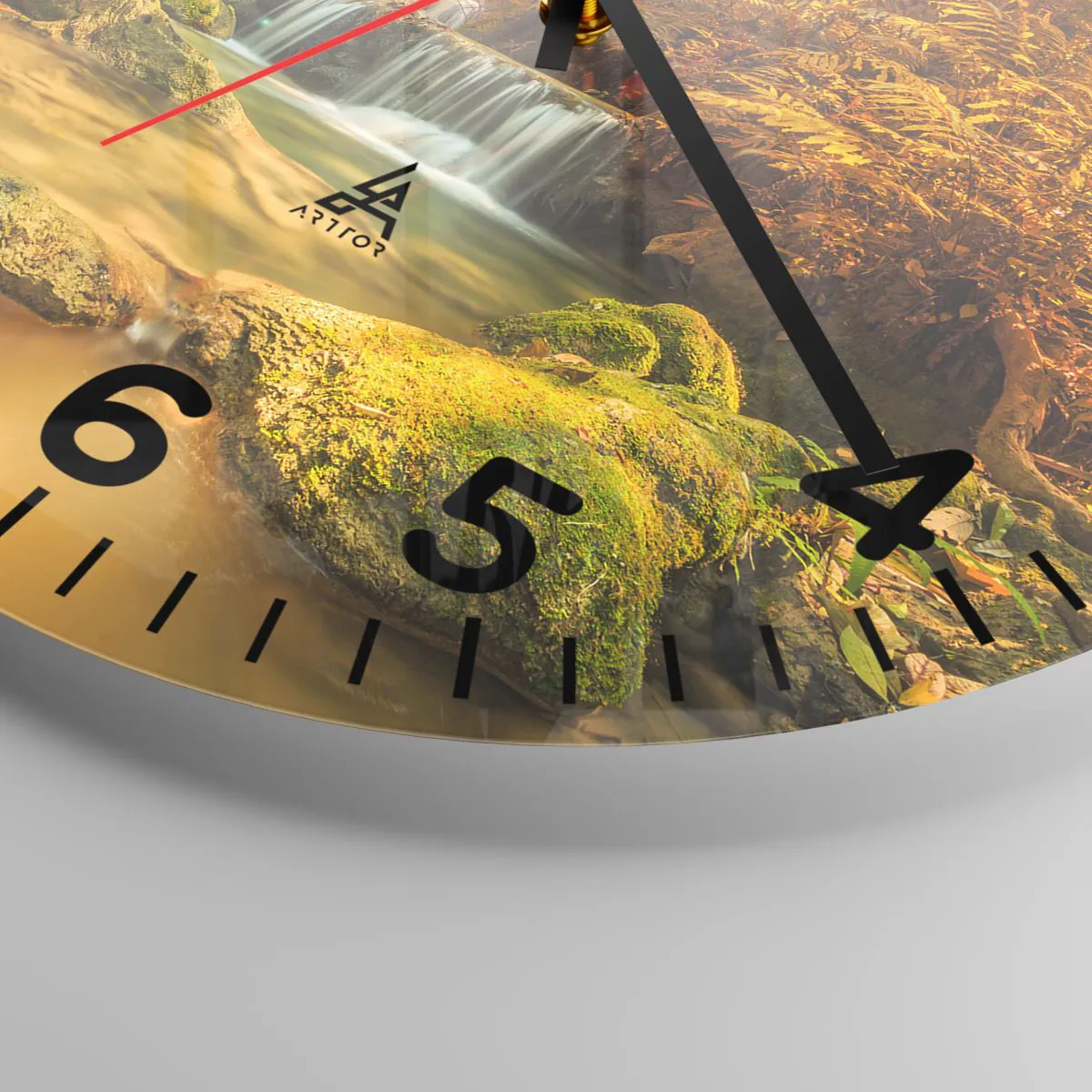 Wall clock - Clock on glass - Forest Cascade in Gold - 30x30 cm