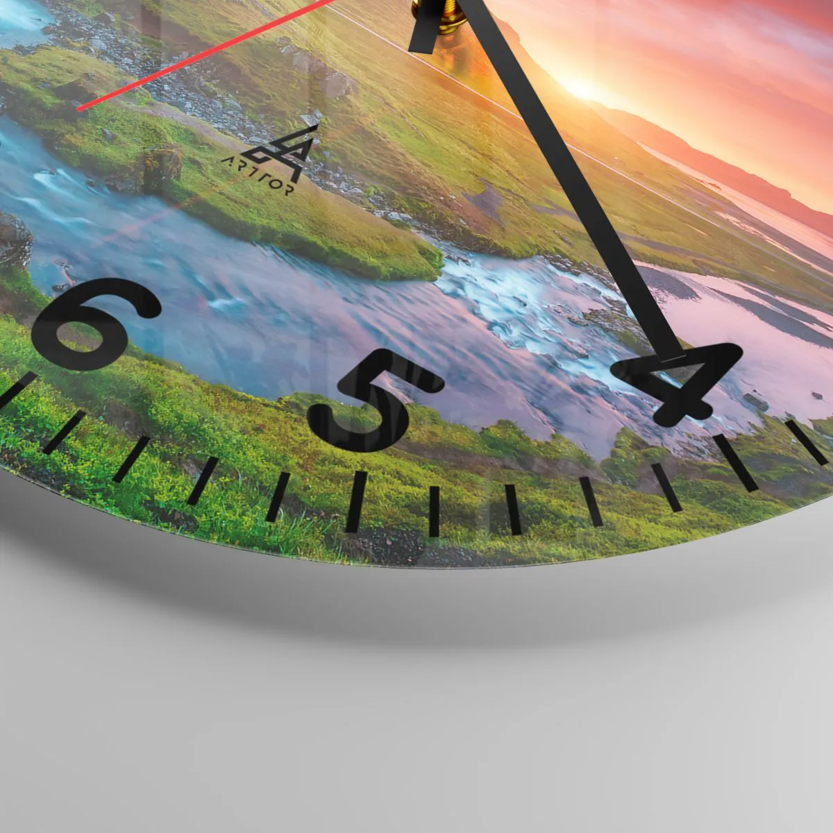 Relógio de parede - Relógio em vidro - Islândia - fogo e água - 40x40 cm