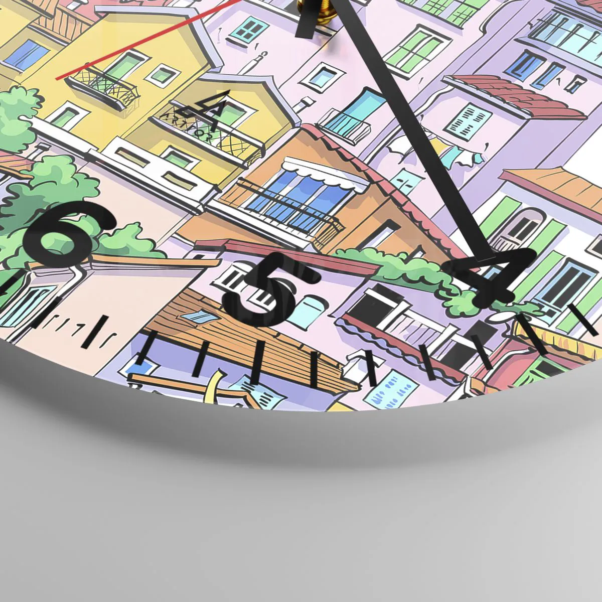 Ceas de perete - Ceas pe sticlă - Oraș vesel - 30x30 cm