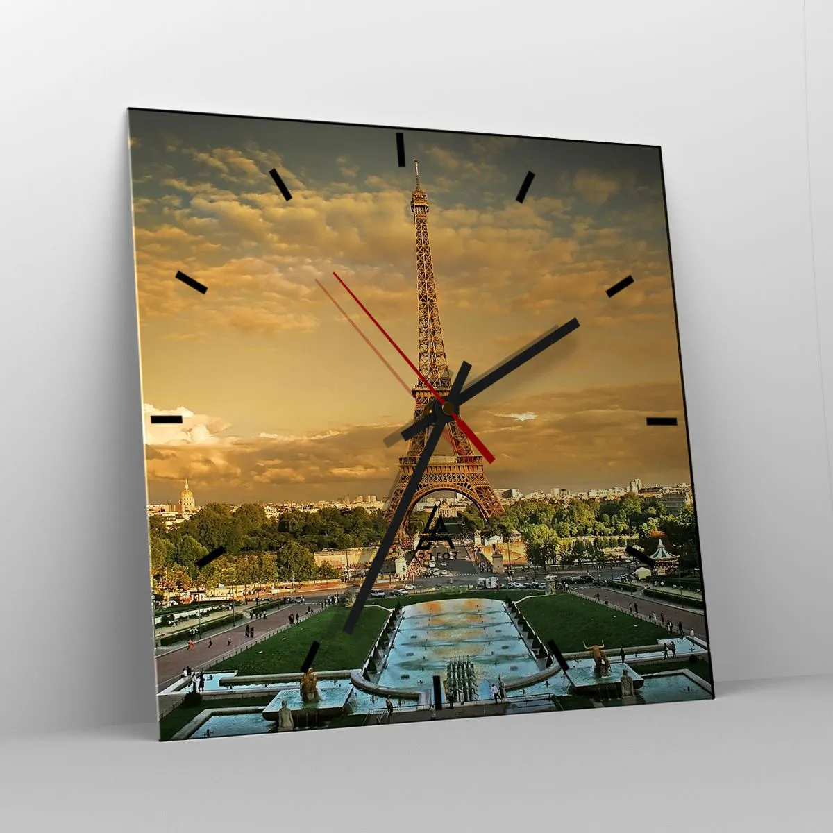 Reloj de pared - Reloj de vidrio - La Torre Eiffel en París al atardecer - 30x30cm - Reina de París - Decoración de pared moderna para salón y dormitorio ARTTOR