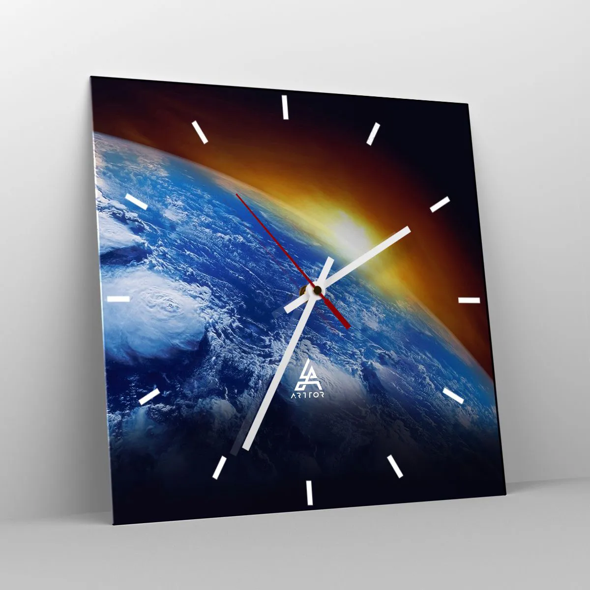 Relógio de parede - Relógio em vidro - Nascer do sol sobre o planeta azul - 30x30 cm