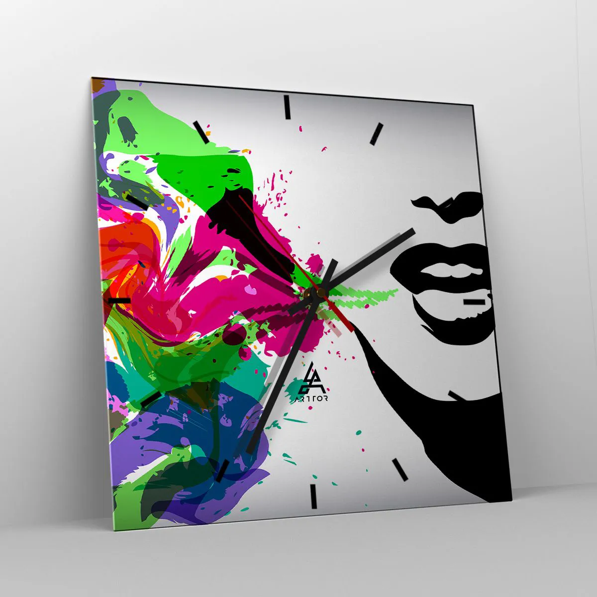 Wall clock - Clock on glass - Tale in Colours of a Rainbow - 30x30 cm