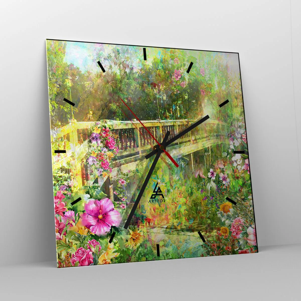 Relógio de parede - Relógio em vidro - A ponte dos suspiros da primavera - 30x30 cm
