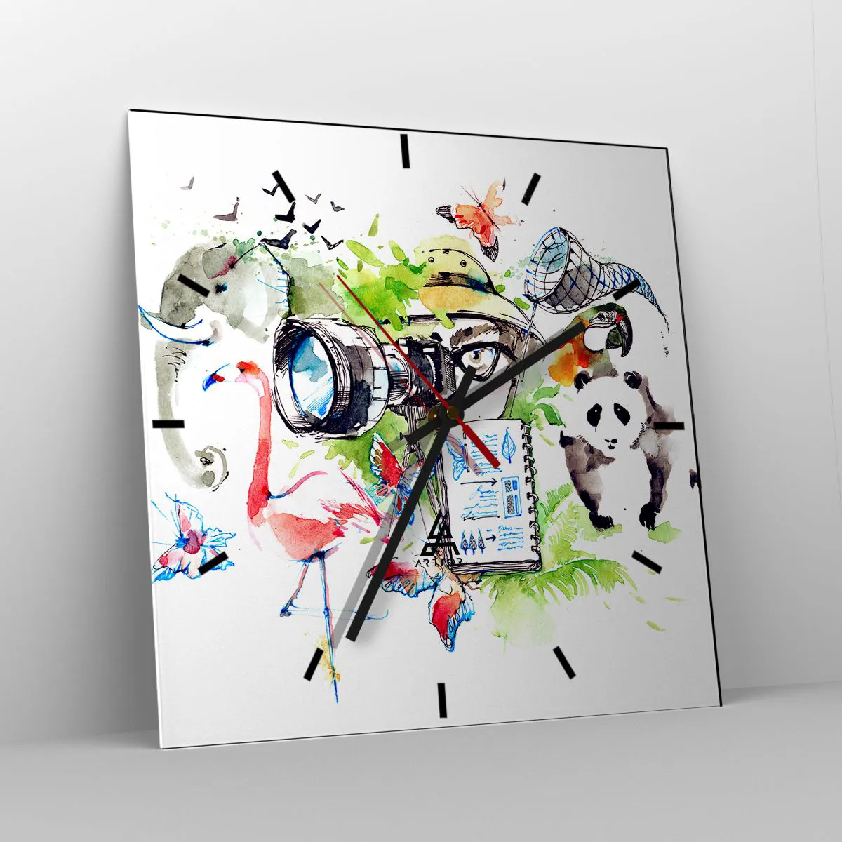 Relógio de parede - Relógio em vidro - Através da lente do viajante - 30x30 cm