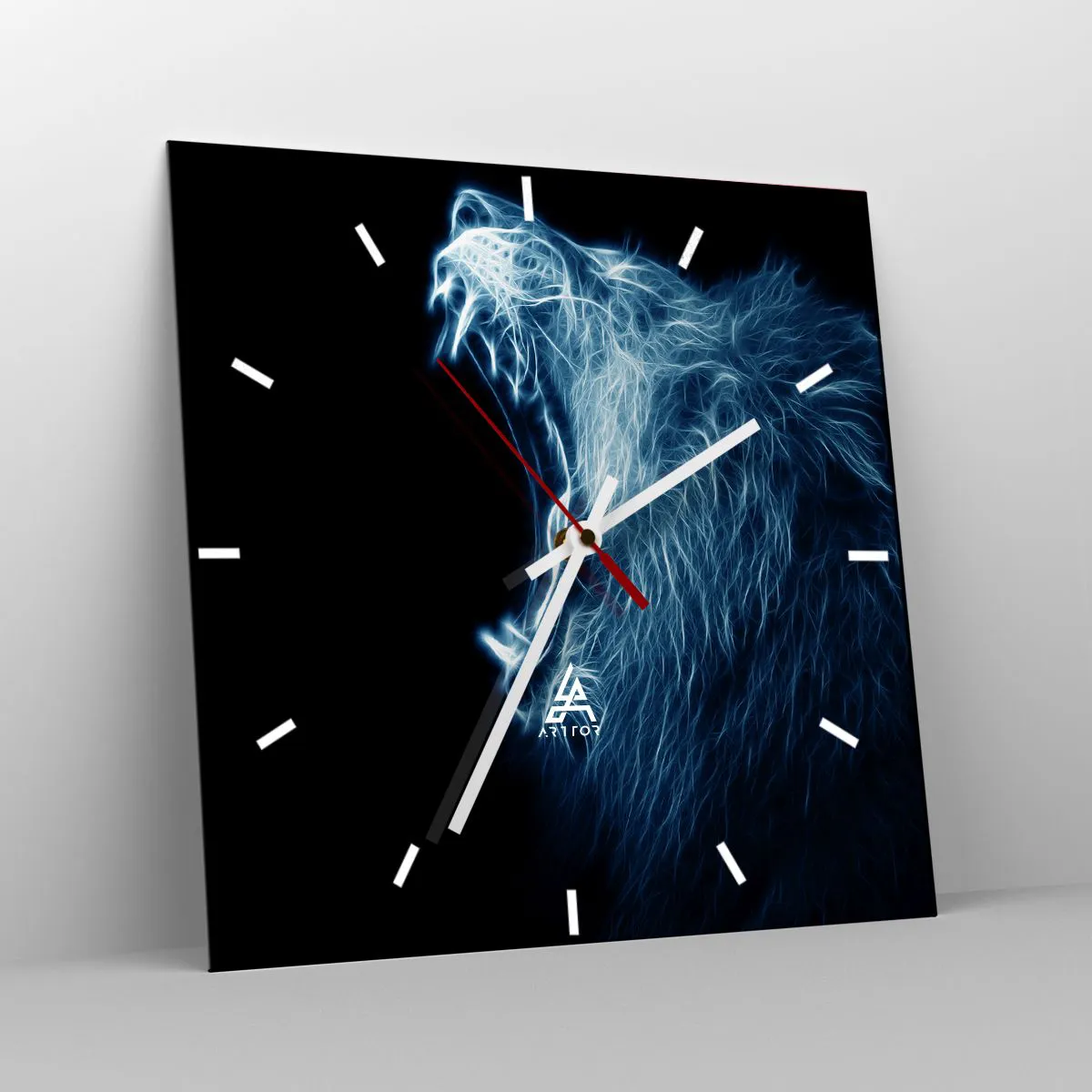 Wanduhr - Glasuhr - Ein markantes Löwengesicht im Neon-Stil - 30x30cm - Der feurige Zorn des Königs - Moderne Wanddekoration für Wohnzimmer und Schlafzimmer ARTTOR