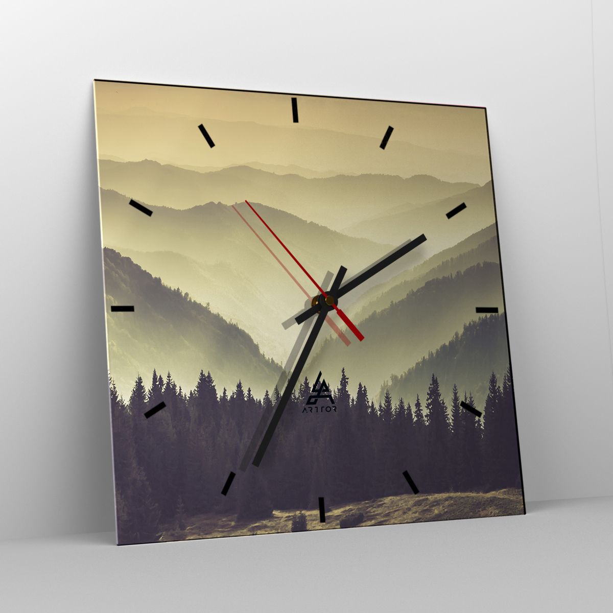 Orologio da parete Arttor - Riflettendo nella nebbia - Quadrante con  numeri, Forma: Quadrato - 30x30 cm - Paesaggio, Foresta, Montagne