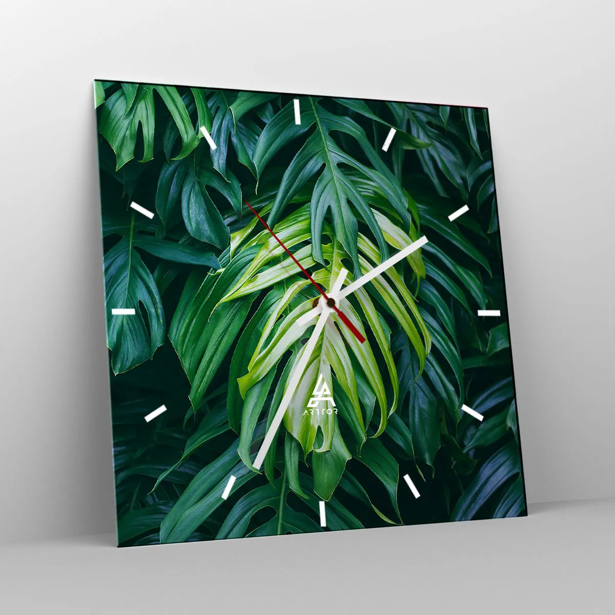Horloge murale - Pendule murale - Feuilles vertes dans un arrangement tropical dense - 30x30cm - Immergez-vous dans la fraîcheur - Décoration murale moderne pour le salon et la chambre ARTTOR