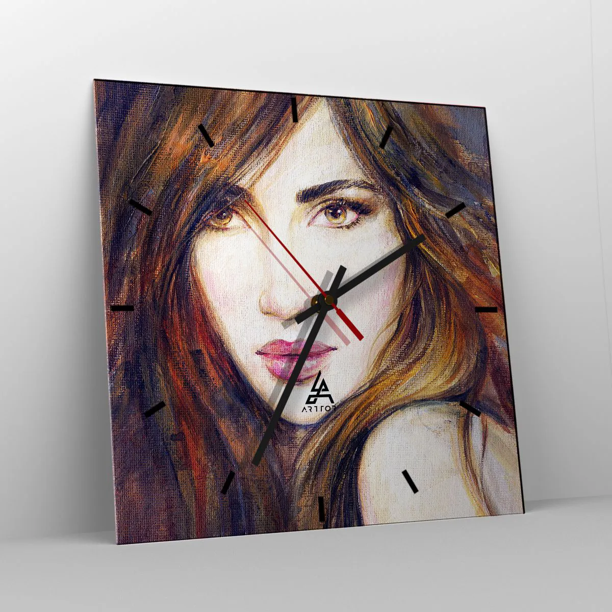 Wanduhr - Glasuhr - Porträt einer Frau im malerischen Stil - 30x30cm - Einen Penny für deine Gedanken - Moderne Wanddekoration für Wohnzimmer und Schlafzimmer ARTTOR