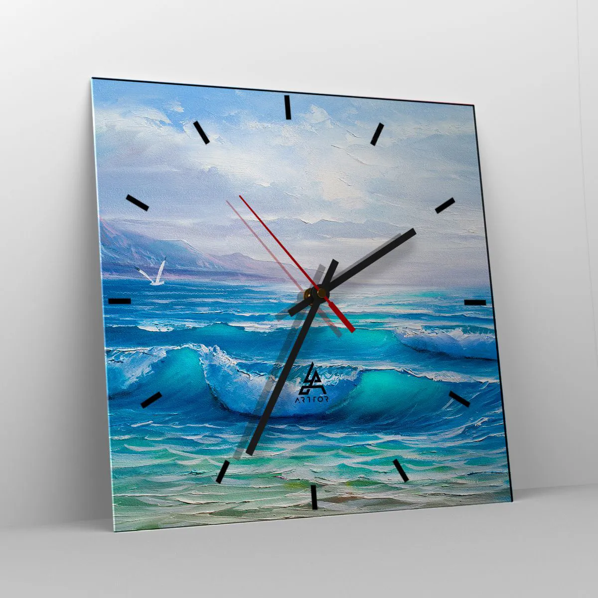 Zegar ścienny - Malowniczy krajobraz morza z falami i błękitnym niebem - 30x30cm - Niesie ukojenie - Nowoczesna dekoracja ścienna do salonu i sypialni ARTTOR
