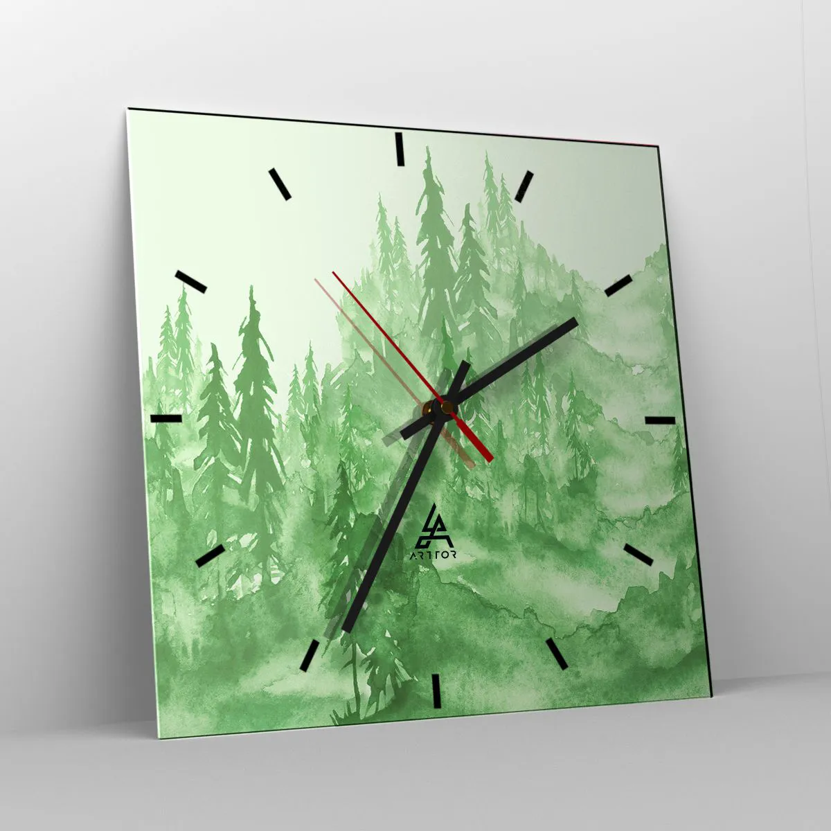 Nástěnné hodiny - Rozmazaný zelenou mlhou - 30x30 cm