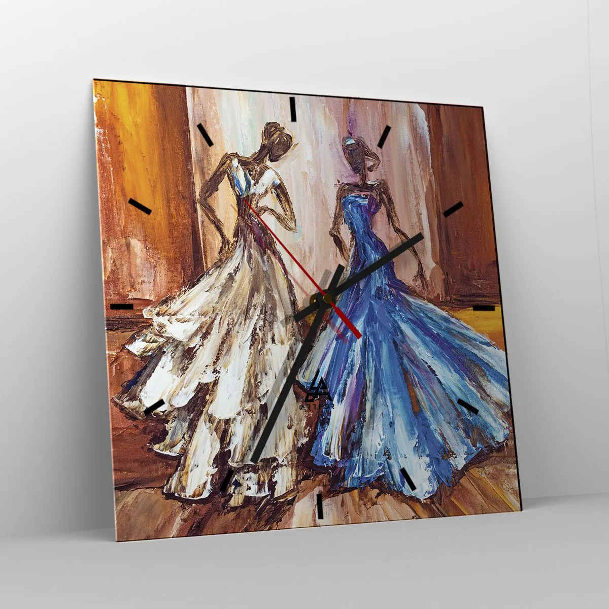 Wanduhr - Glasuhr - Figuren in Abendkleidern im künstlerischen Stil - 30x30cm - Ein dankbares Duo - Moderne Wanddekoration für Wohnzimmer und Schlafzimmer ARTTOR