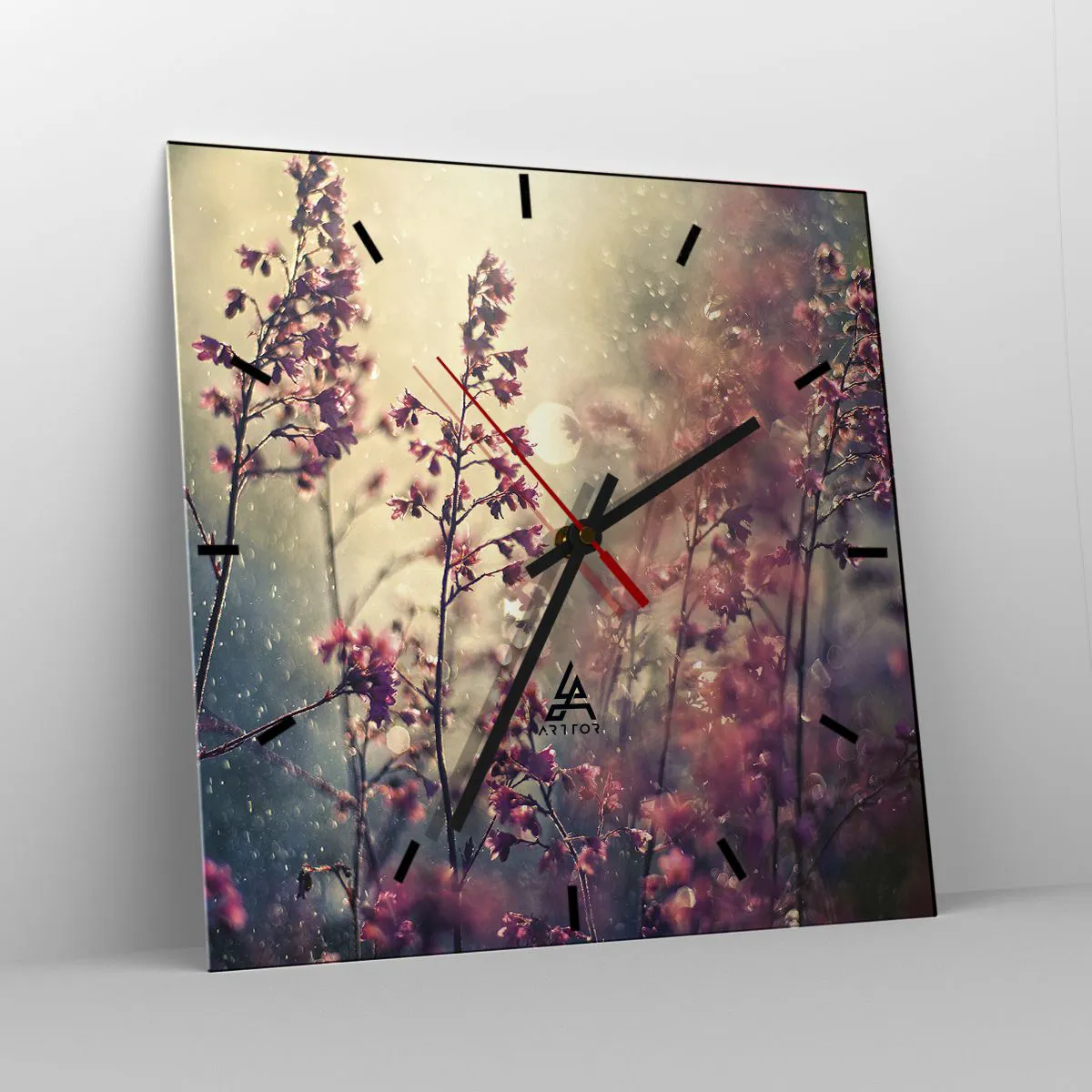 Wanduhr - Glasuhr - Blumen im Sonnenlicht vor dem Hintergrund der Natur - 30x30cm - Geheimnisvoller Garten - Moderne Wanddekoration für Wohnzimmer und Schlafzimmer ARTTOR