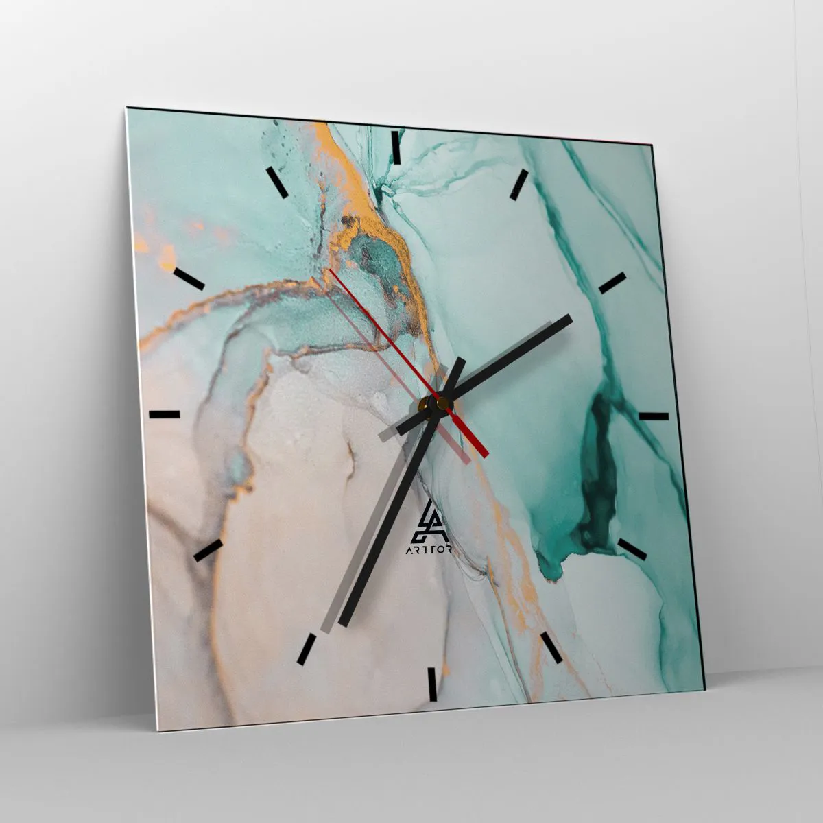 Väggklocka - Klocka på glas - Formernas och färgernas dans - 30x30 cm