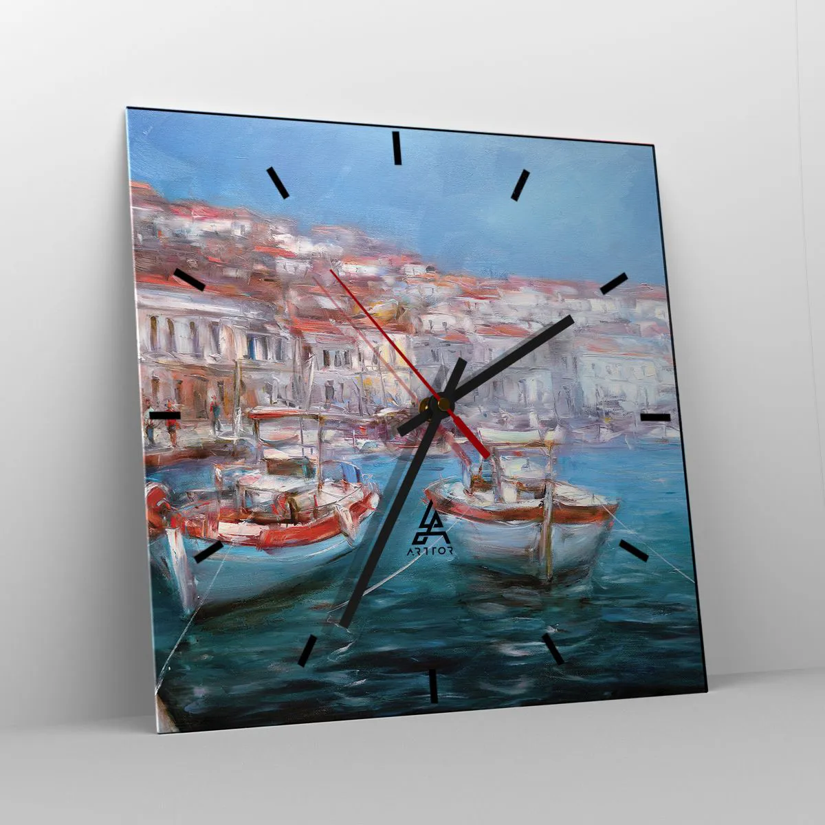 Wanduhr - Glasuhr - Boote in einer malerischen italienischen Bucht - 30x30cm - Italienische Bucht - Moderne Wanddekoration für Wohnzimmer und Schlafzimmer ARTTOR