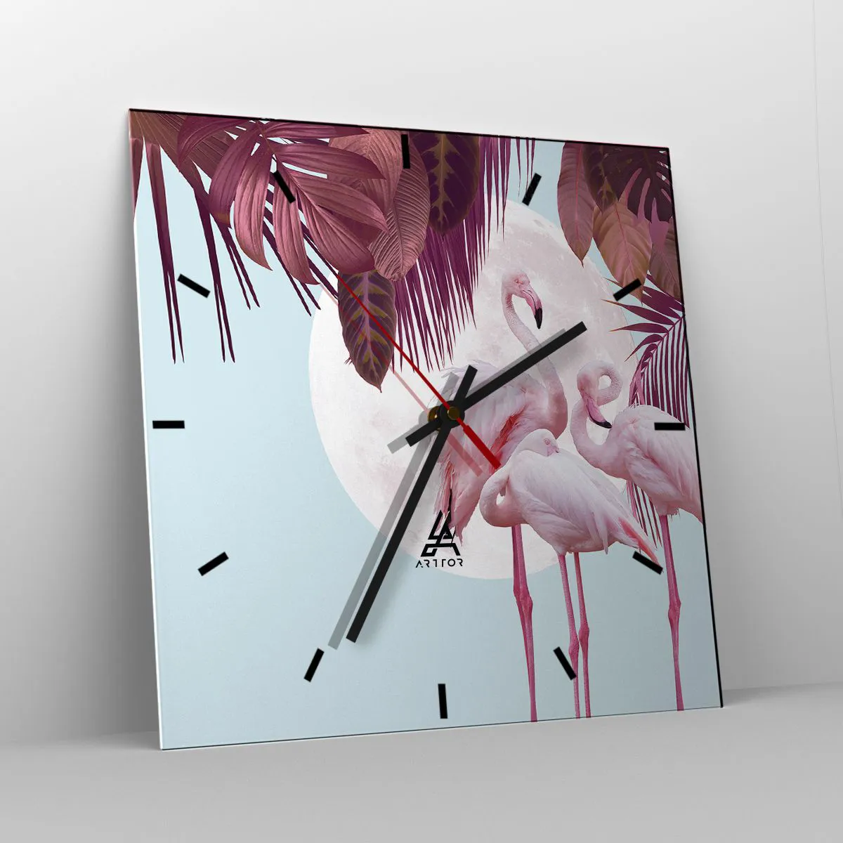 Ceas de perete - Ceas pe sticlă - Harul a trei păsări - 30x30 cm