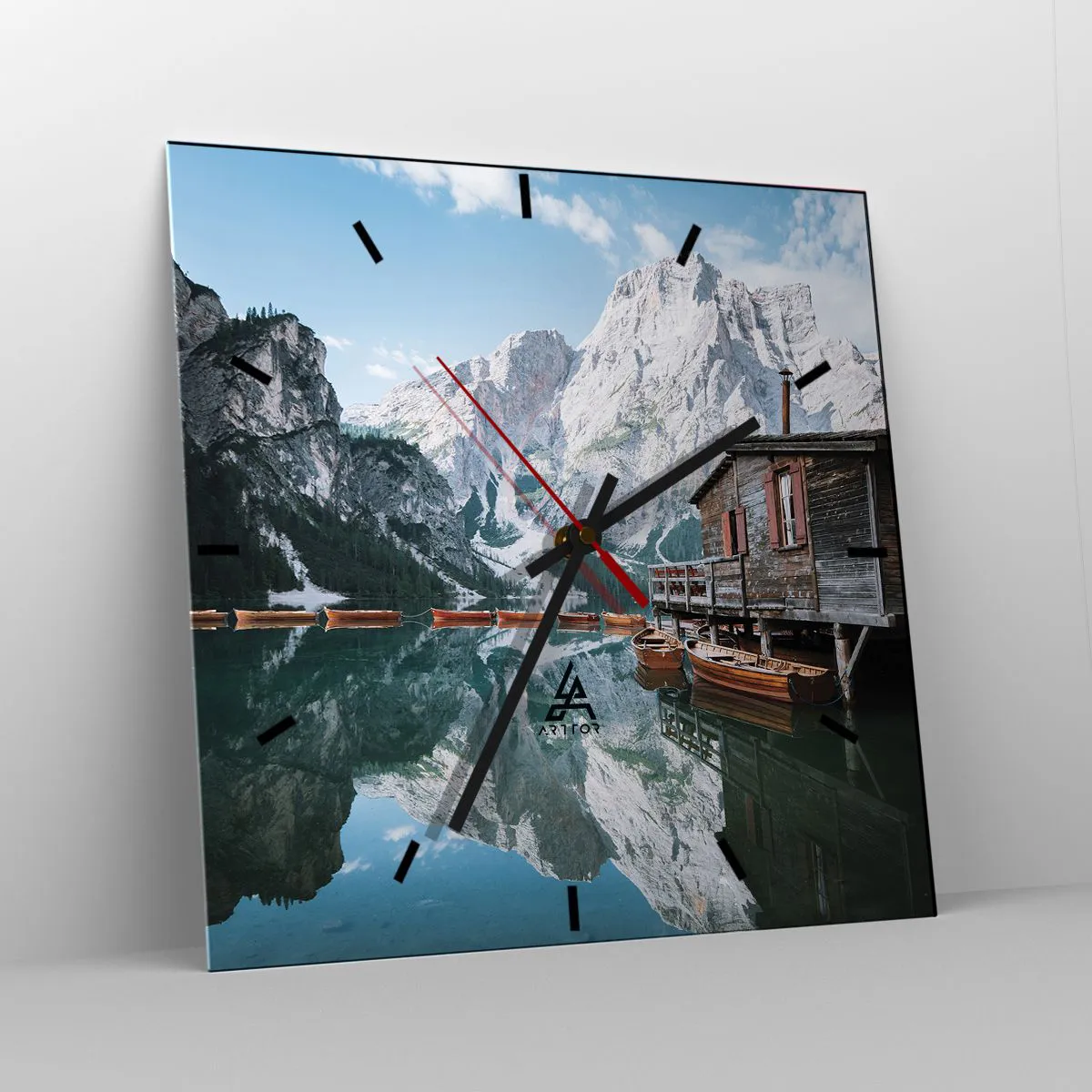 Ceas de perete - Ceas pe sticlă - Dimineață cristalină de munte - 30x30 cm