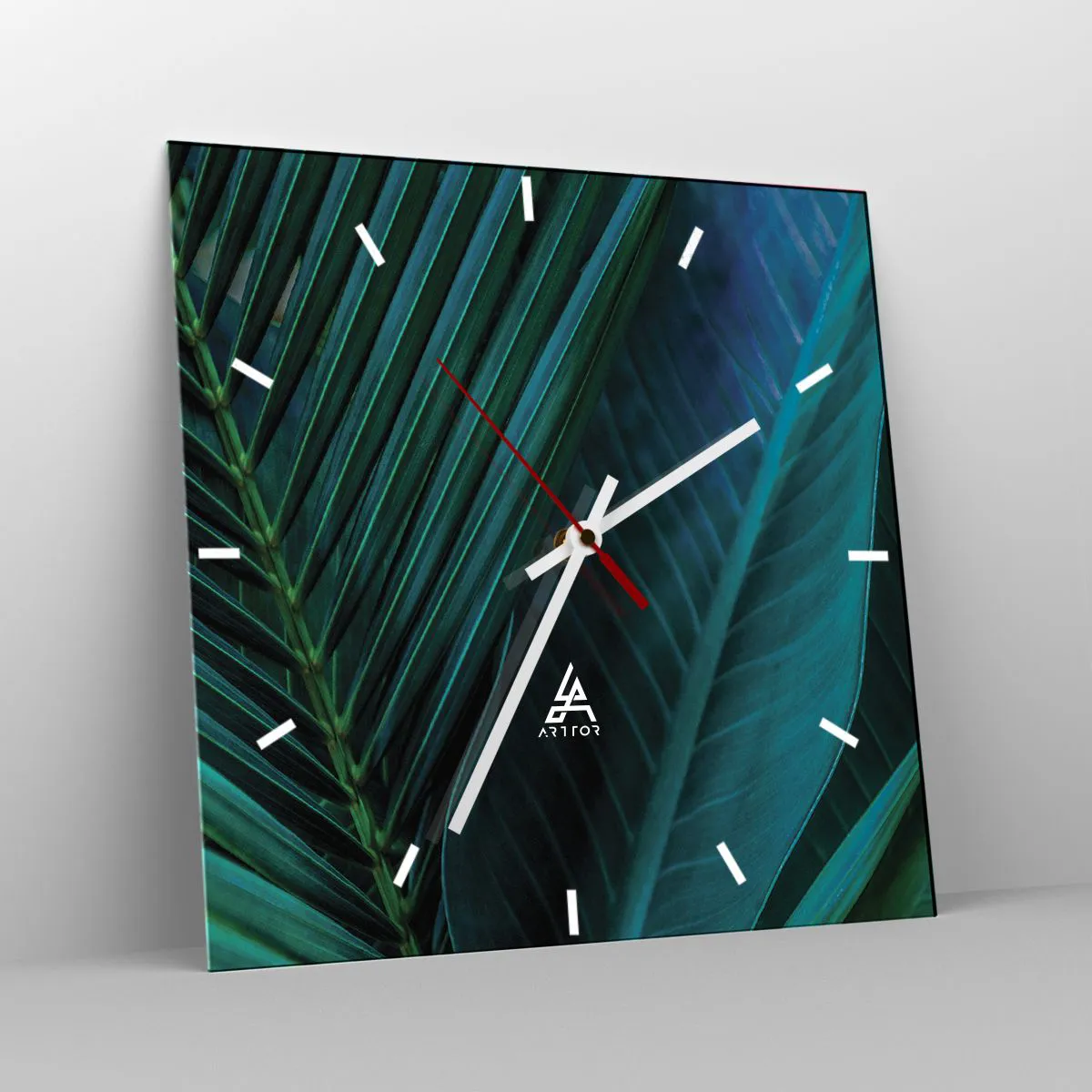 Wanduhr - Glasuhr - Nahaufnahme von tropischen grünen Blättern - 30x30cm - Die Anatomie des Grüns - Moderne Wanddekoration für Wohnzimmer und Schlafzimmer ARTTOR