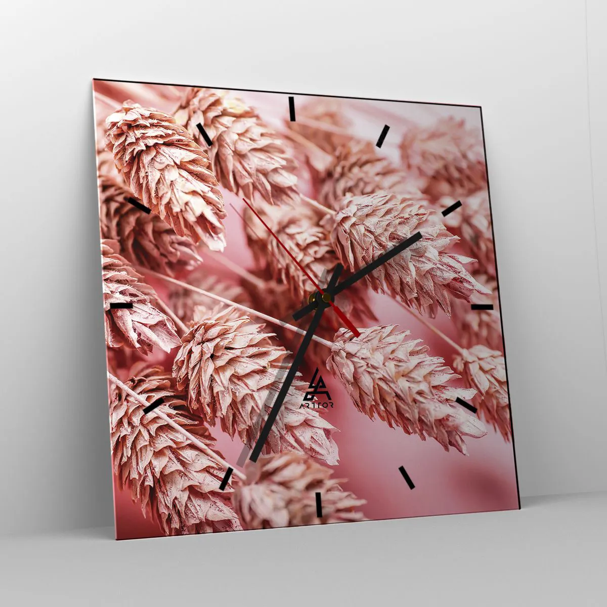 Wall clock - Clock on glass - Flowery Cascade in Pink - 30x30 cm