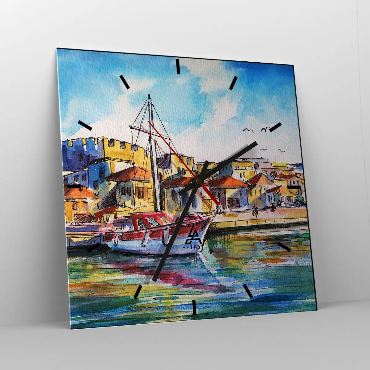 Ceas de perete - Ceas pe sticlă - Curcubeu după-amiază - 30x30 cm