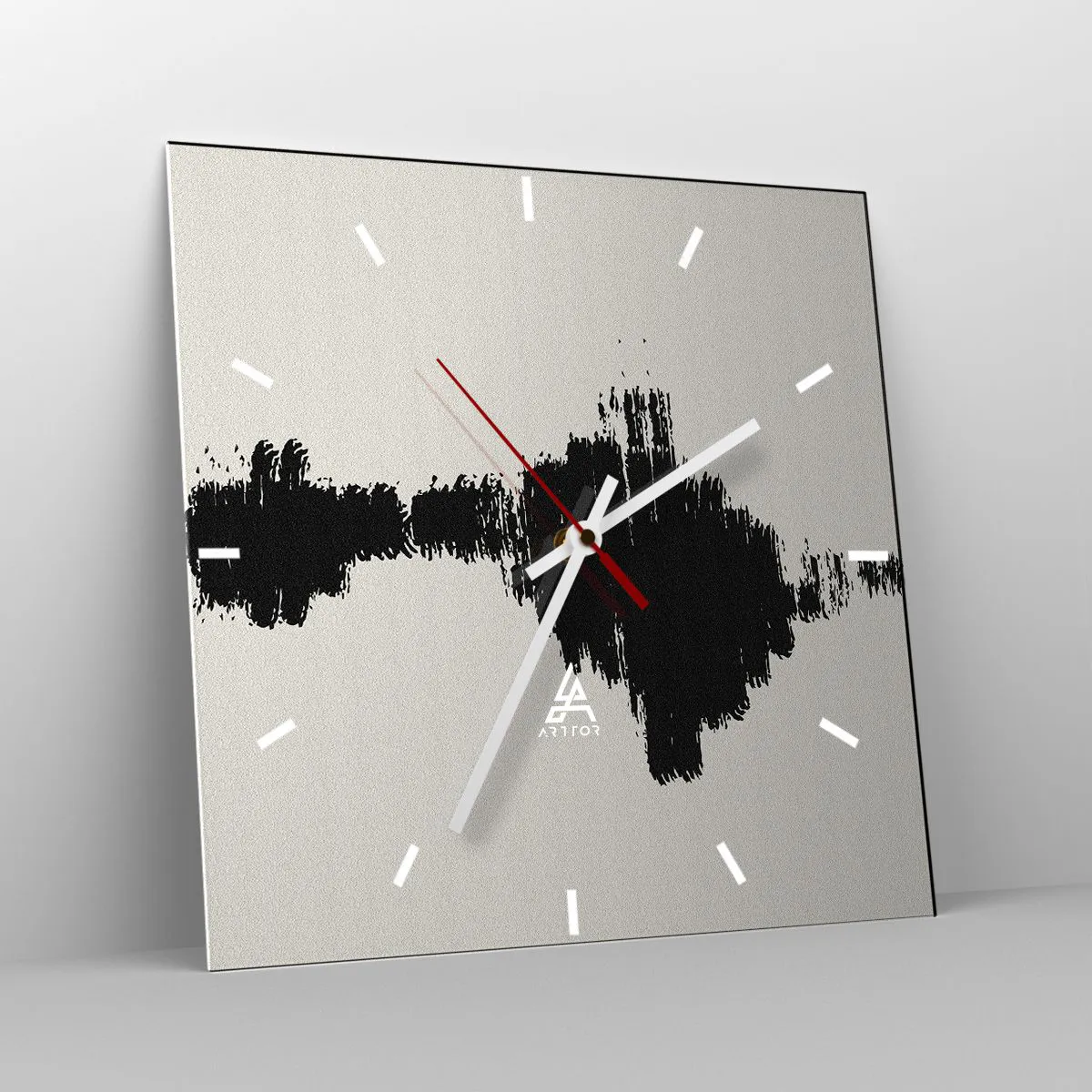 Zegar ścienny - Abstrakcyjny motyw przypominający falę dźwiękową w minimalistycznym stylu - 30x30cm - Drgania wyobraźni - Nowoczesna dekoracja ścienna do salonu i sypialni ARTTOR
