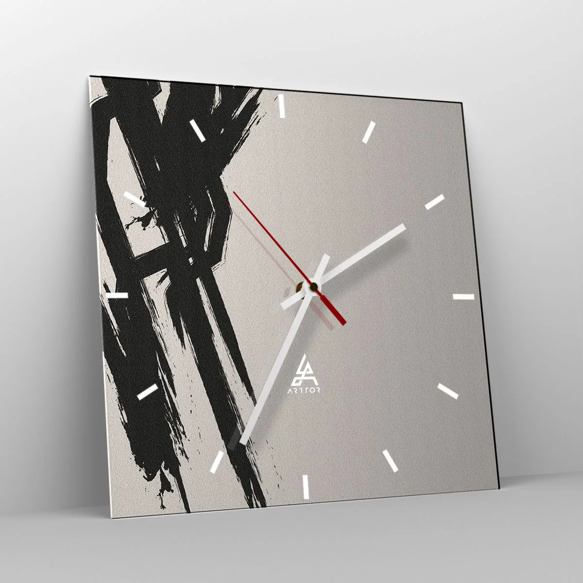 Wanduhr - Glasuhr - Dynamische Pinselstriche in Schwarz auf hellem Hintergrund - 30x30cm - Unaufhaltsamer Trieb - Moderne Wanddekoration für Wohnzimmer und Schlafzimmer ARTTOR