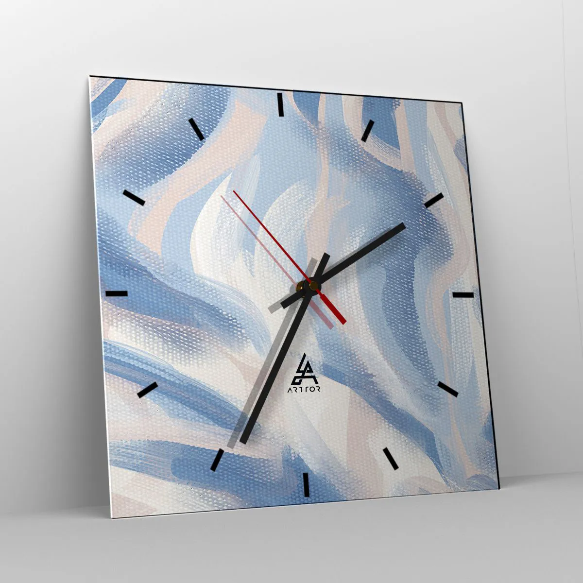 Horloge murale - Pendule murale - Coups de pinceau abstraits dans des tons de bleu et de beige - 30x30cm - Vagues bleues - Décoration murale moderne pour le salon et la chambre ARTTOR