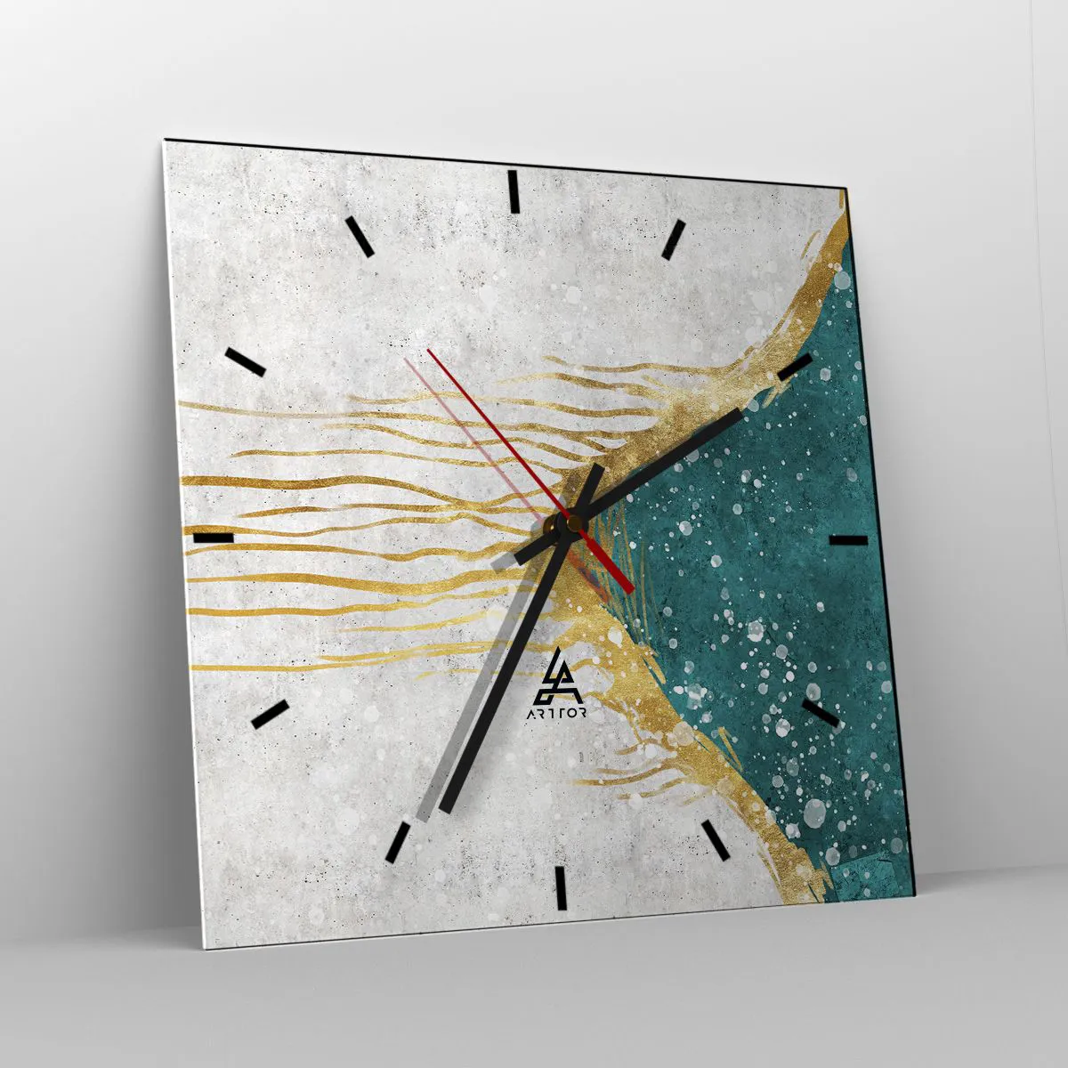 Wanduhr - Glasuhr - Eine abstrakte Komposition in Gold- und Türkistönen - 30x30cm - Goldene Flut - Moderne Wanddekoration für Wohnzimmer und Schlafzimmer ARTTOR