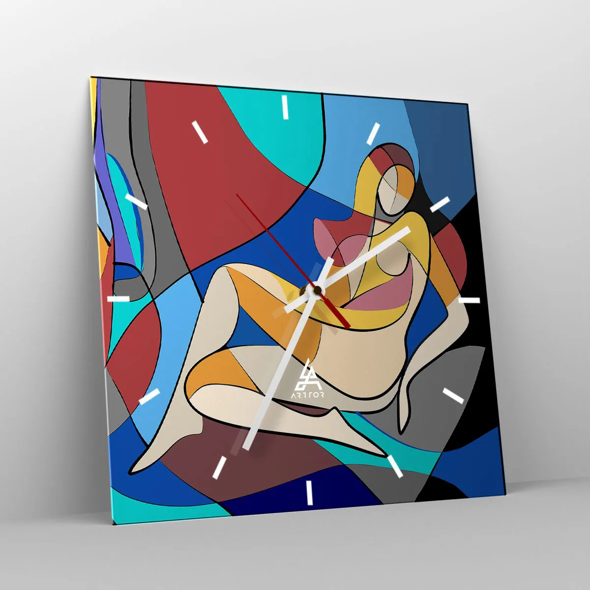 Orologio da parete - Orologio in Vetro - Nudo colorato in stile cubista - 30x30cm - Nudo cubista - Decorazione murale moderna per soggiorno e camera da letto ARTTOR