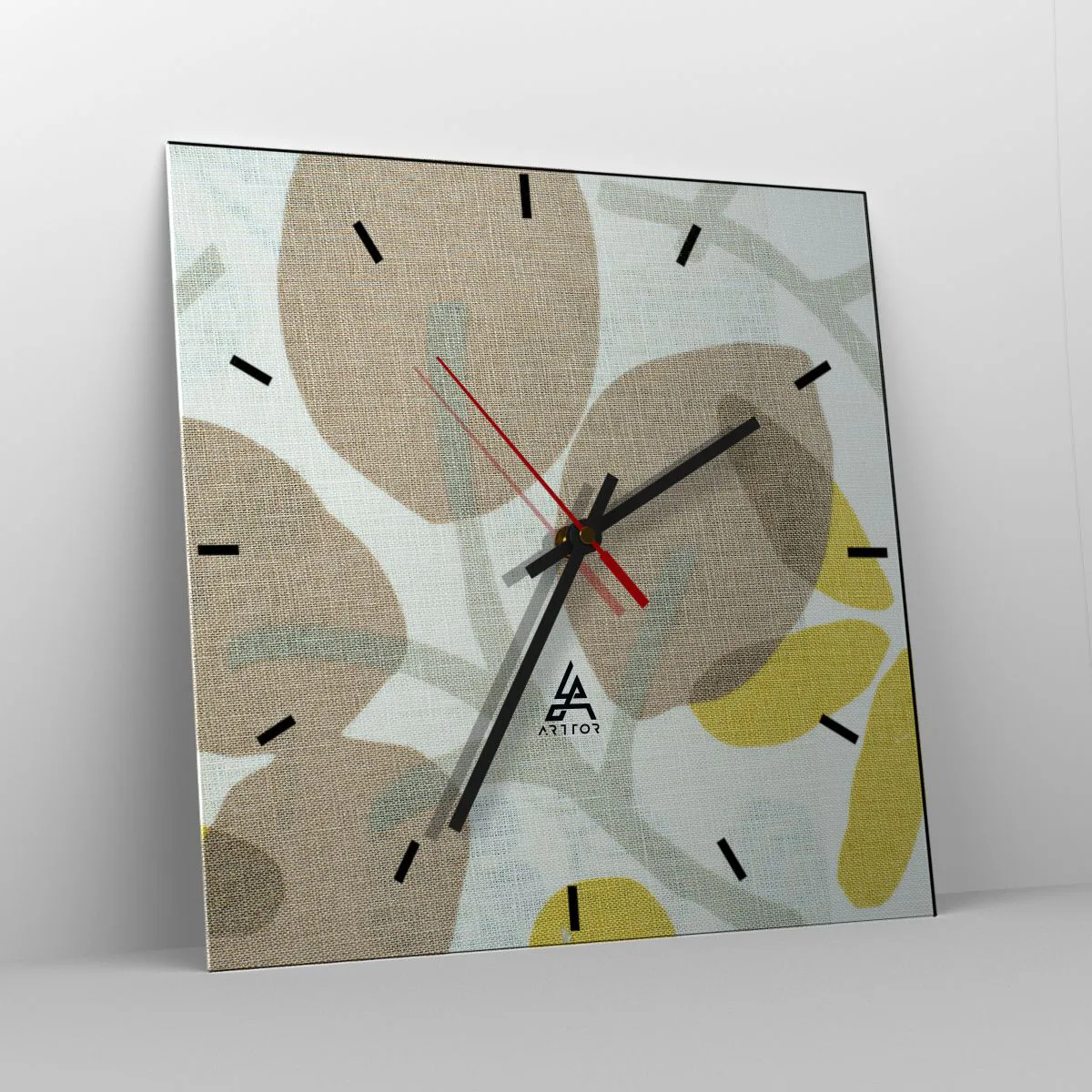 Wanduhr - Glasuhr - Abstrakte Blätter in Beige- und Gelbtönen - 30x30cm - Komposition in voller Sonne - Moderne Wanddekoration für Wohnzimmer und Schlafzimmer ARTTOR