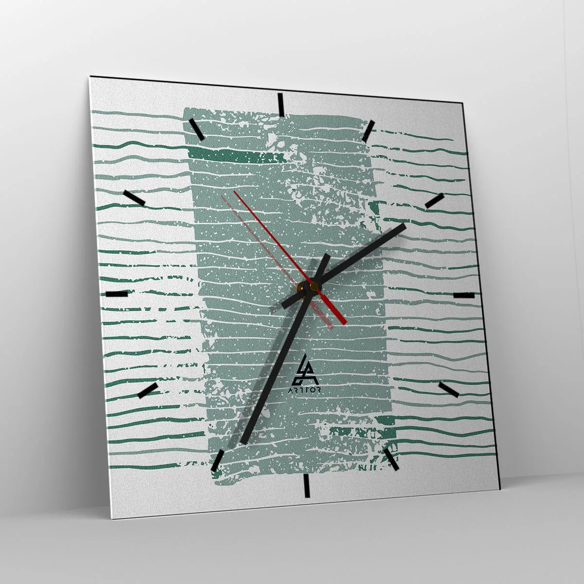 Wanduhr - Glasuhr - Geometrisches Muster in Meeresgrün- und Weißtönen - 30x30cm - Marine Abstraktion - Moderne Wanddekoration für Wohnzimmer und Schlafzimmer ARTTOR