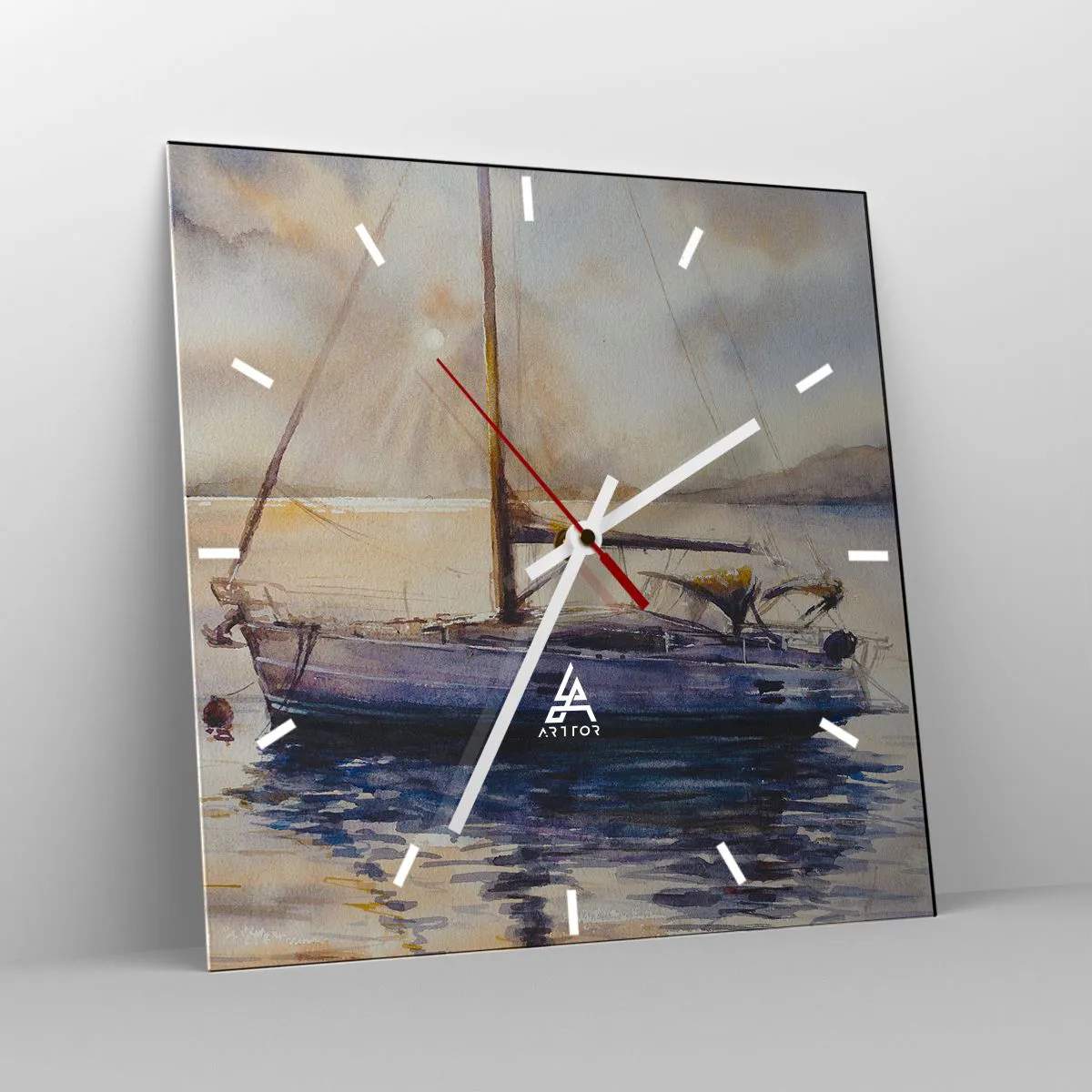 Ceas de perete - Ceas pe sticlă - O seară în golf - 30x30 cm