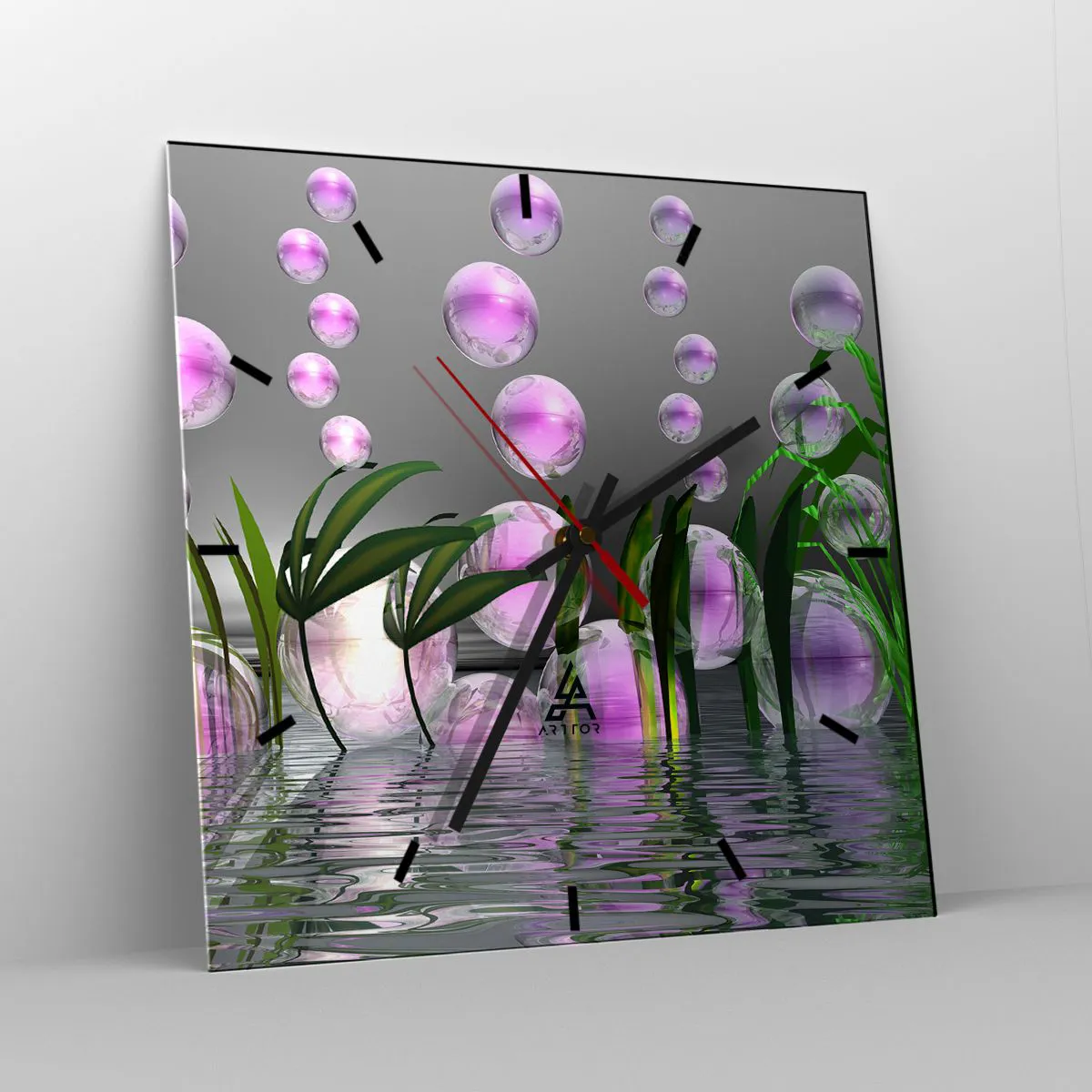 Reloj de pared - Reloj de vidrio - Composición reflexiva de ligereza y vida - 40x40 cm