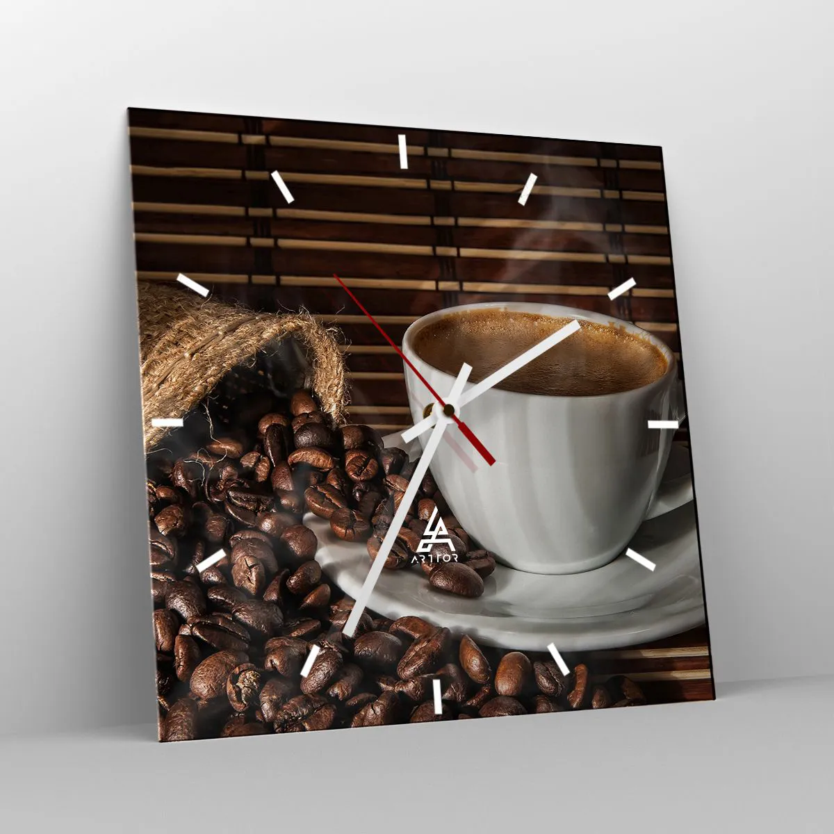 Ceas de perete - Ceas pe sticlă - Negru de cărbune, transparență de chihlimbar - 40x40 cm