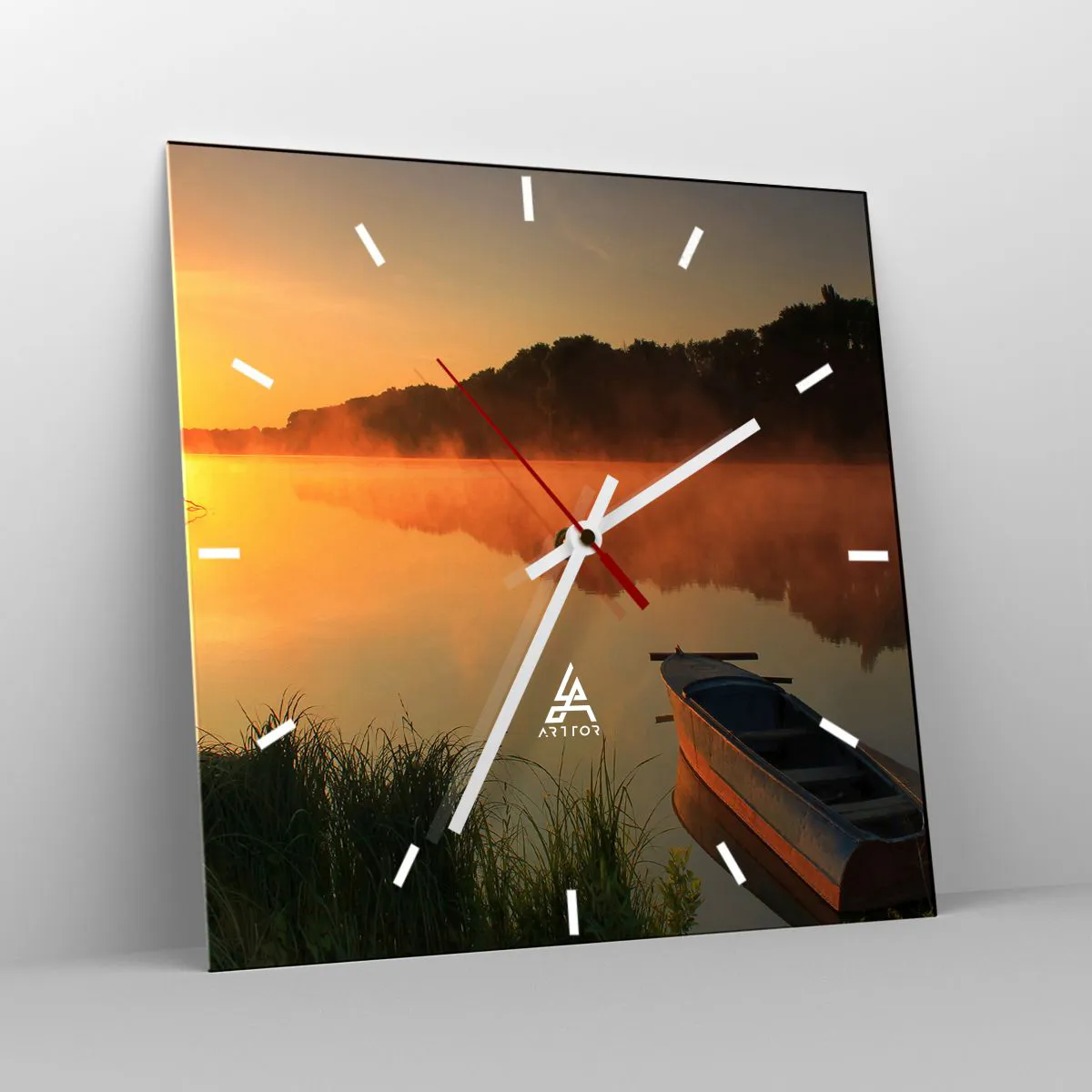 Relógio de parede - Relógio em vidro - Nascer do sol sobre a água como um espelho - 40x40 cm