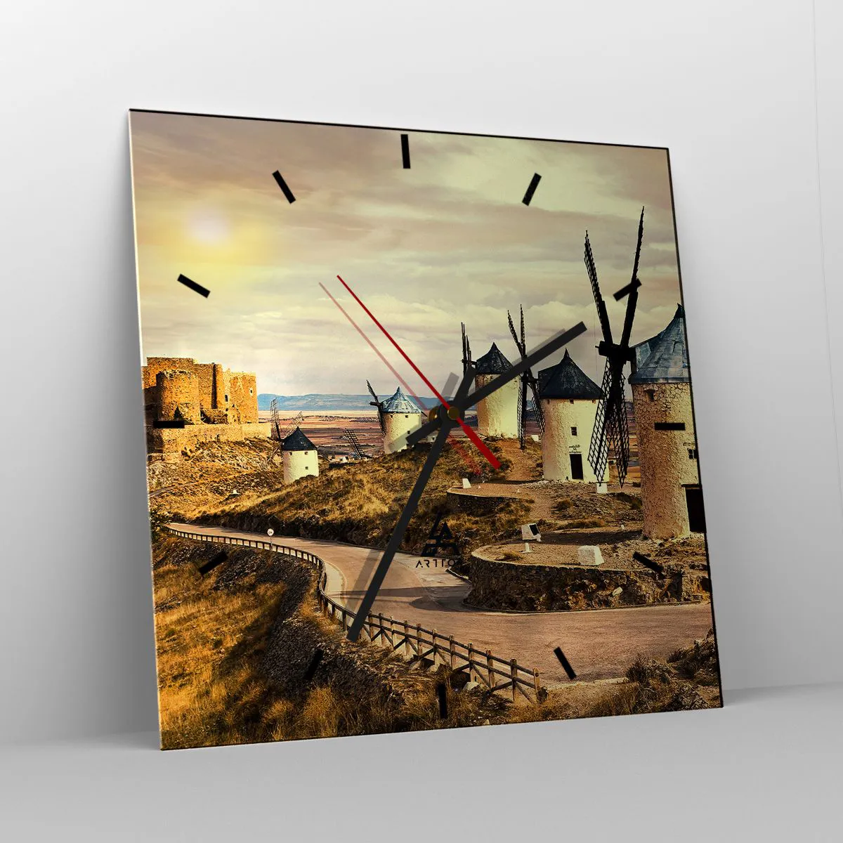 Vægur, Uret - Don Quixote er ved at dukke op - 40x40 cm