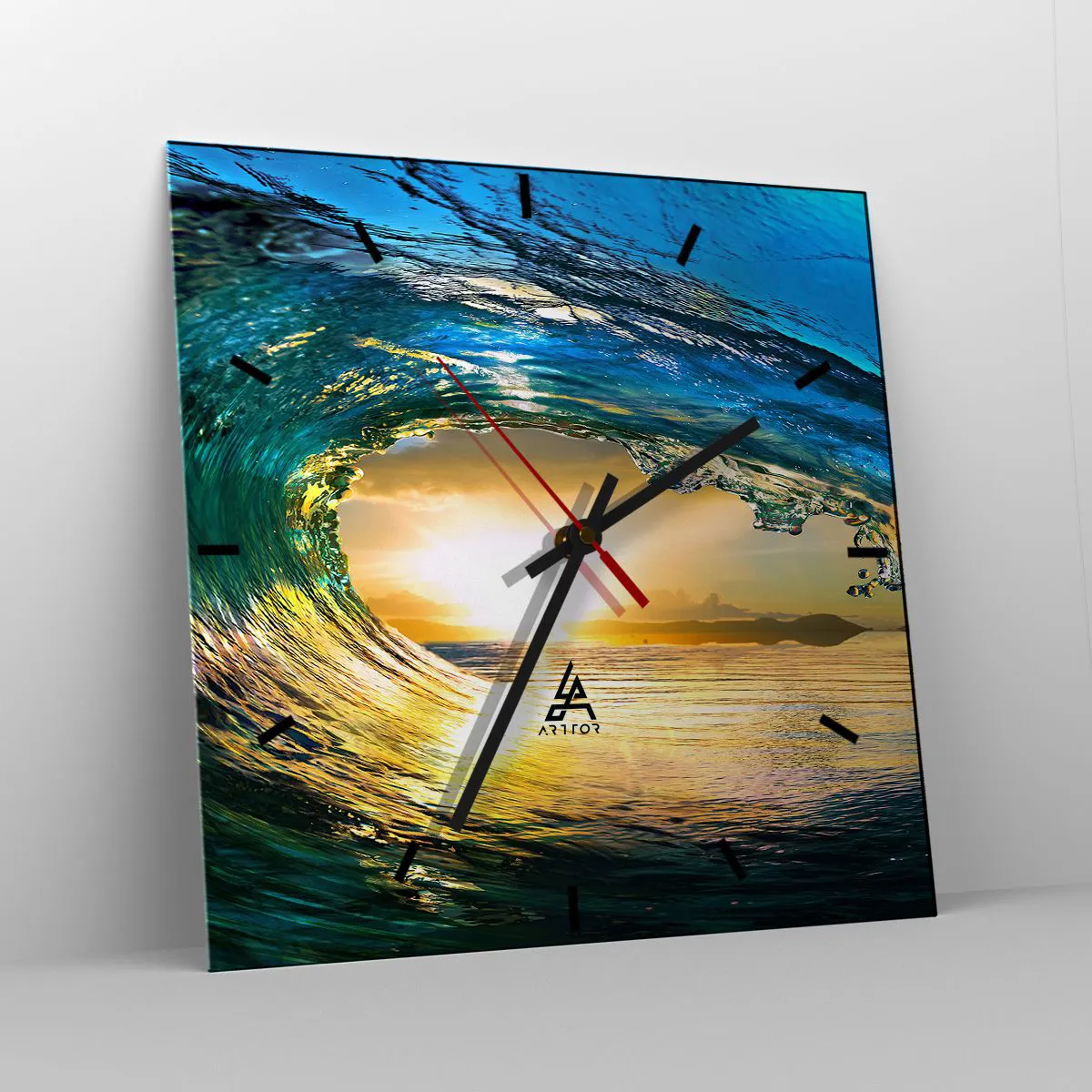 Wanduhr - Glasuhr - In einem smaragd-goldenen Kristall - 40x40 cm