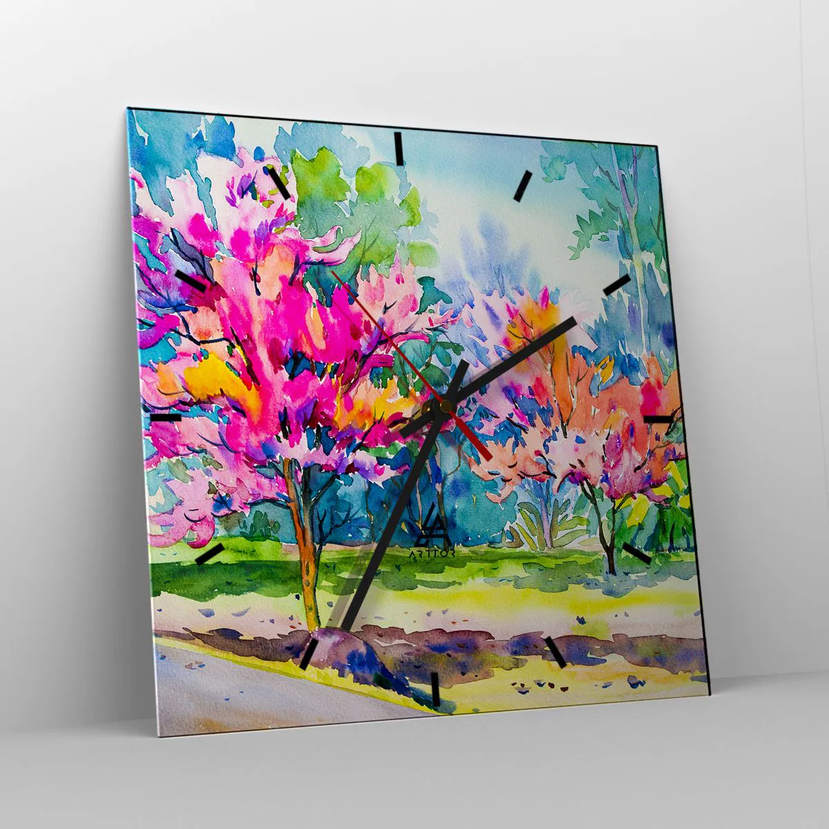 Horloge murale - Pendule murale - Jardin arc-en-ciel à la lumière du printemps - 40x40 cm