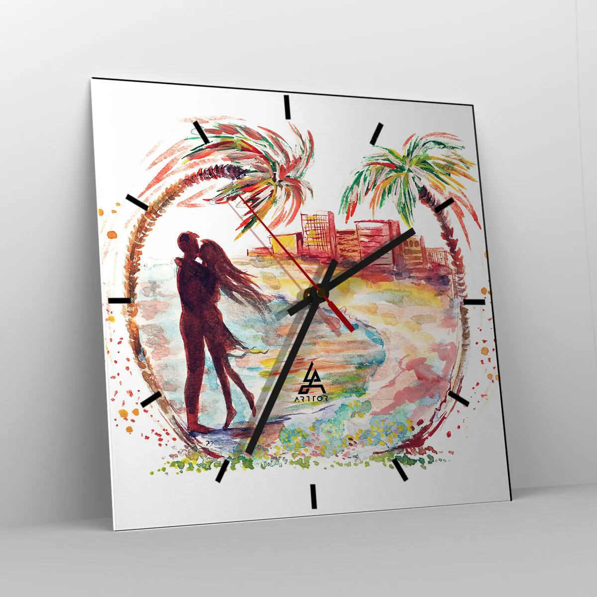 Wanduhr - Glasuhr - Romantischer Urlaub - 40x40 cm